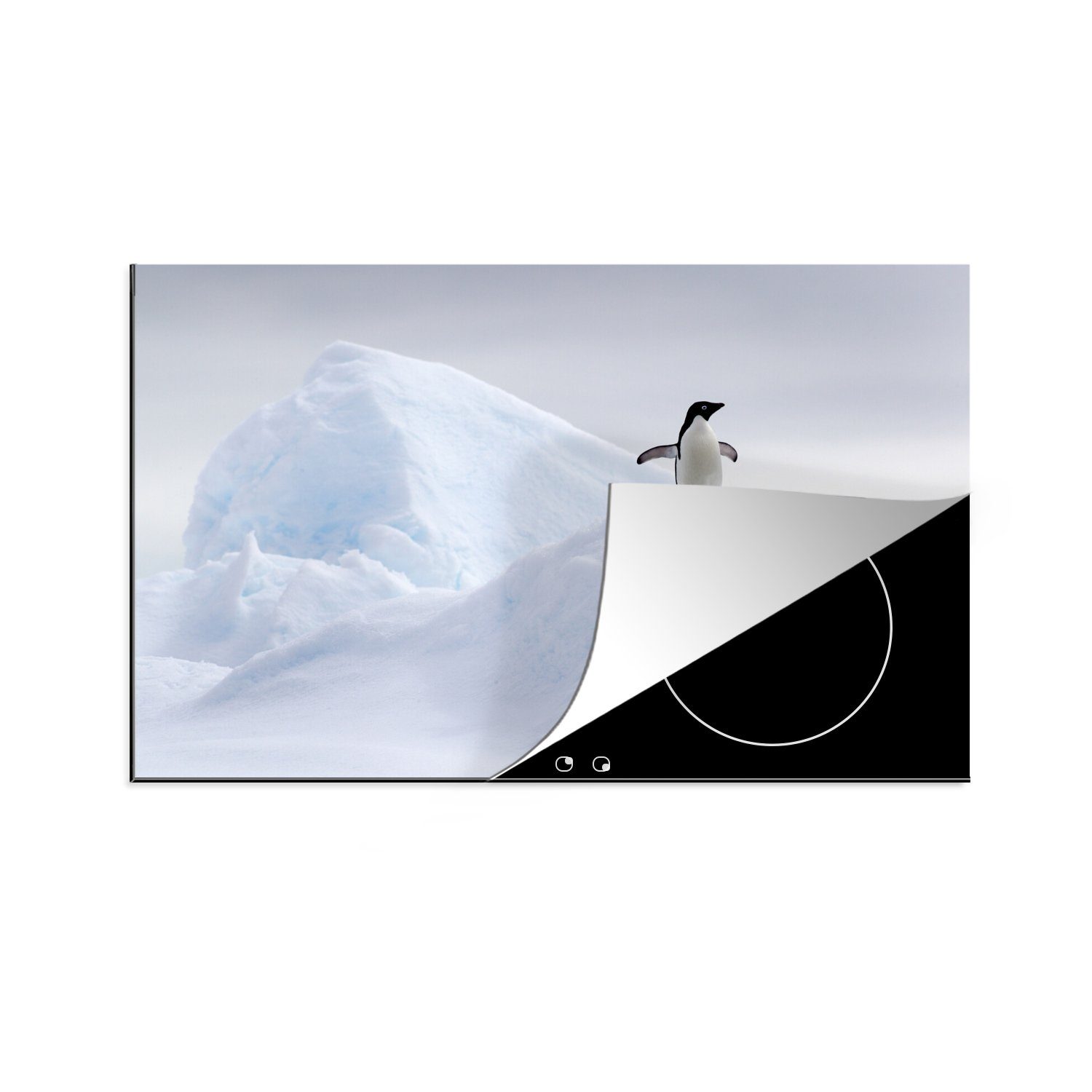 MuchoWow Herdblende-/Abdeckplatte Pinguin - Eis - Winter, Vinyl, (1 tlg), 81x52 cm, Induktionskochfeld Schutz für die küche, Ceranfeldabdeckung