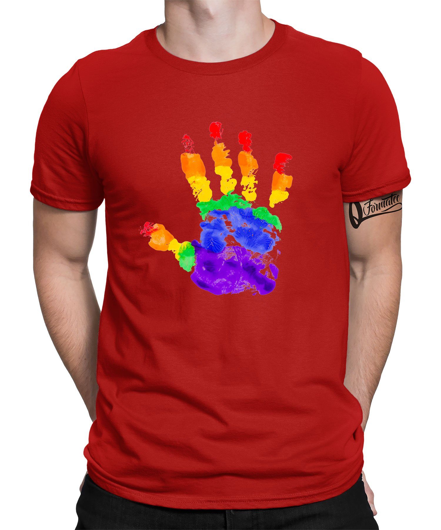 T-Shirt Kurzarmshirt Formatee Rot LGBT Pride (1-tlg) - Stolz Hand Herren Gay Regenbogen Quattro