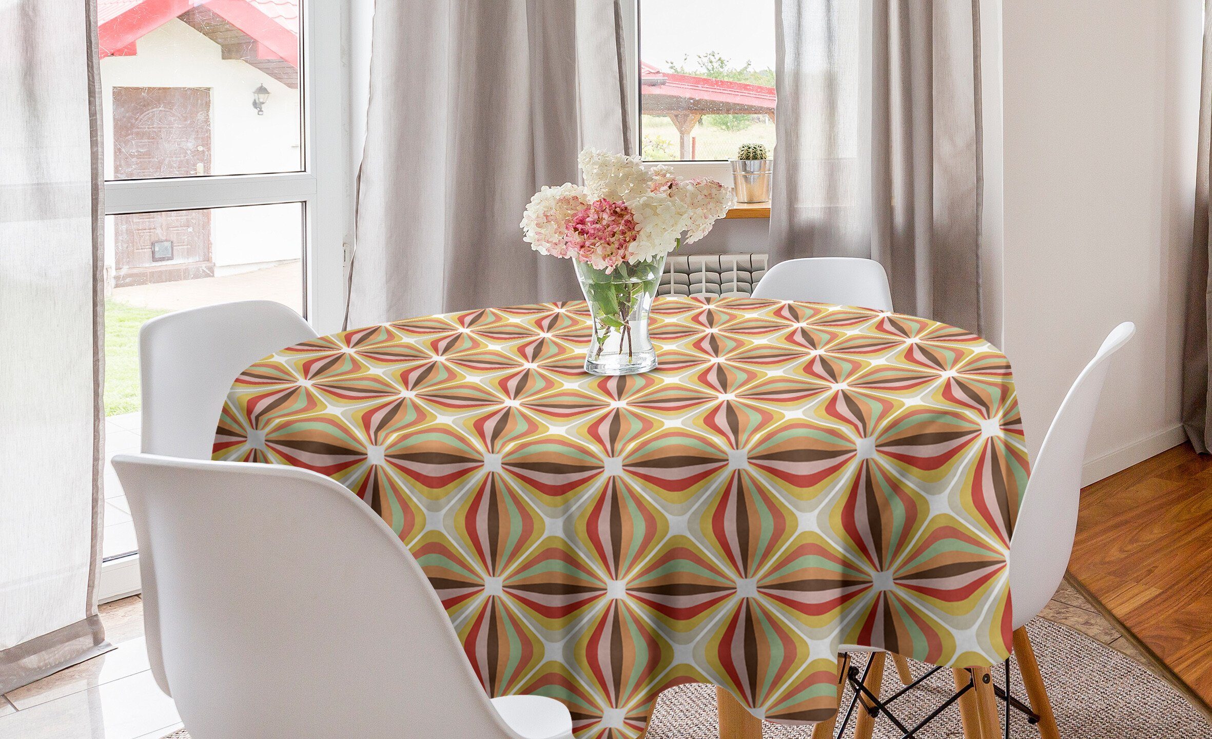 Abakuhaus Tischdecke Kreis Tischdecke Abdeckung für Esszimmer Küche Dekoration, Retro Bunte und geometrische