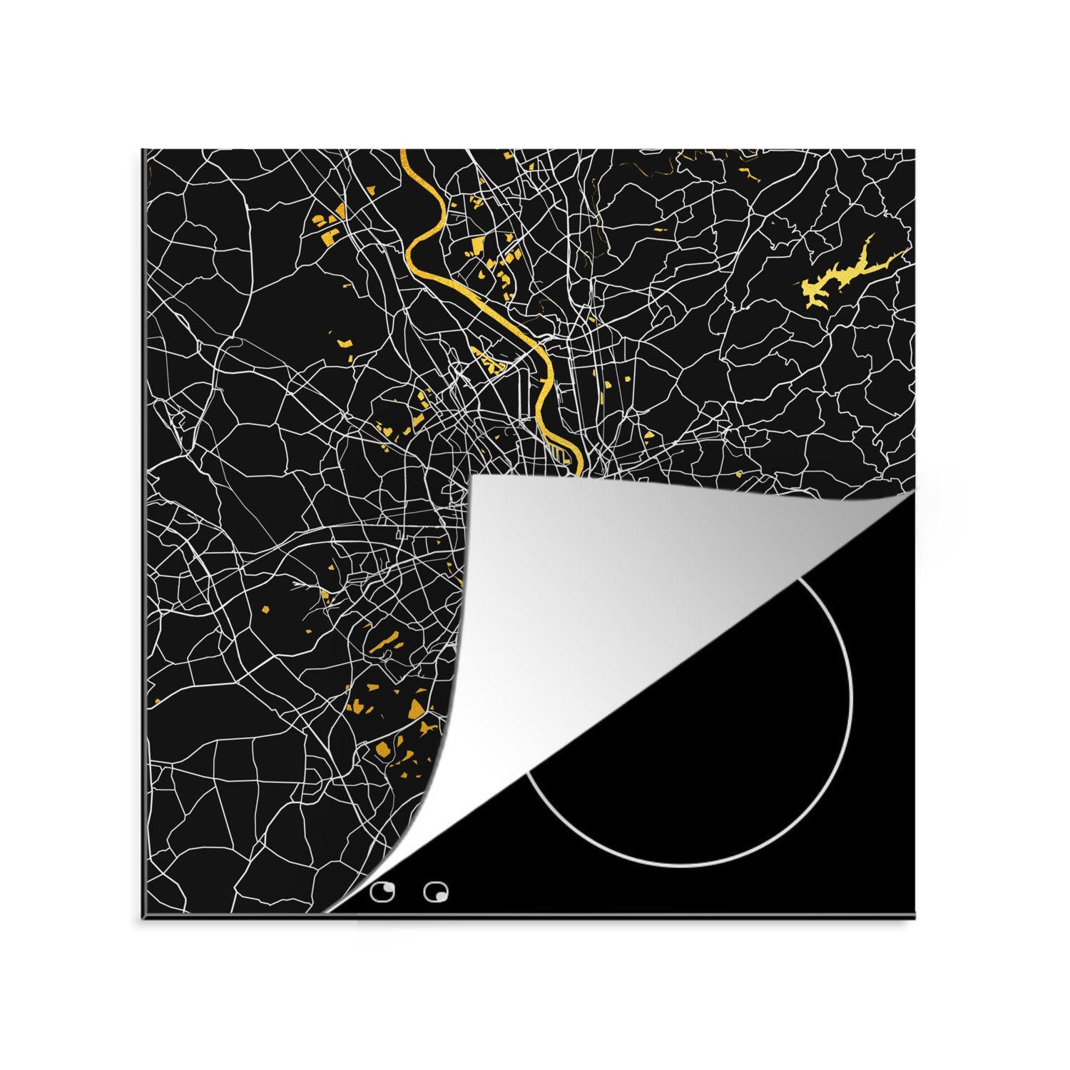 MuchoWow Herdblende-/Abdeckplatte Köln - Karte - Stadtplan - Deutschland - Gold, Vinyl, (1 tlg), 78x78 cm, Ceranfeldabdeckung, Arbeitsplatte für küche