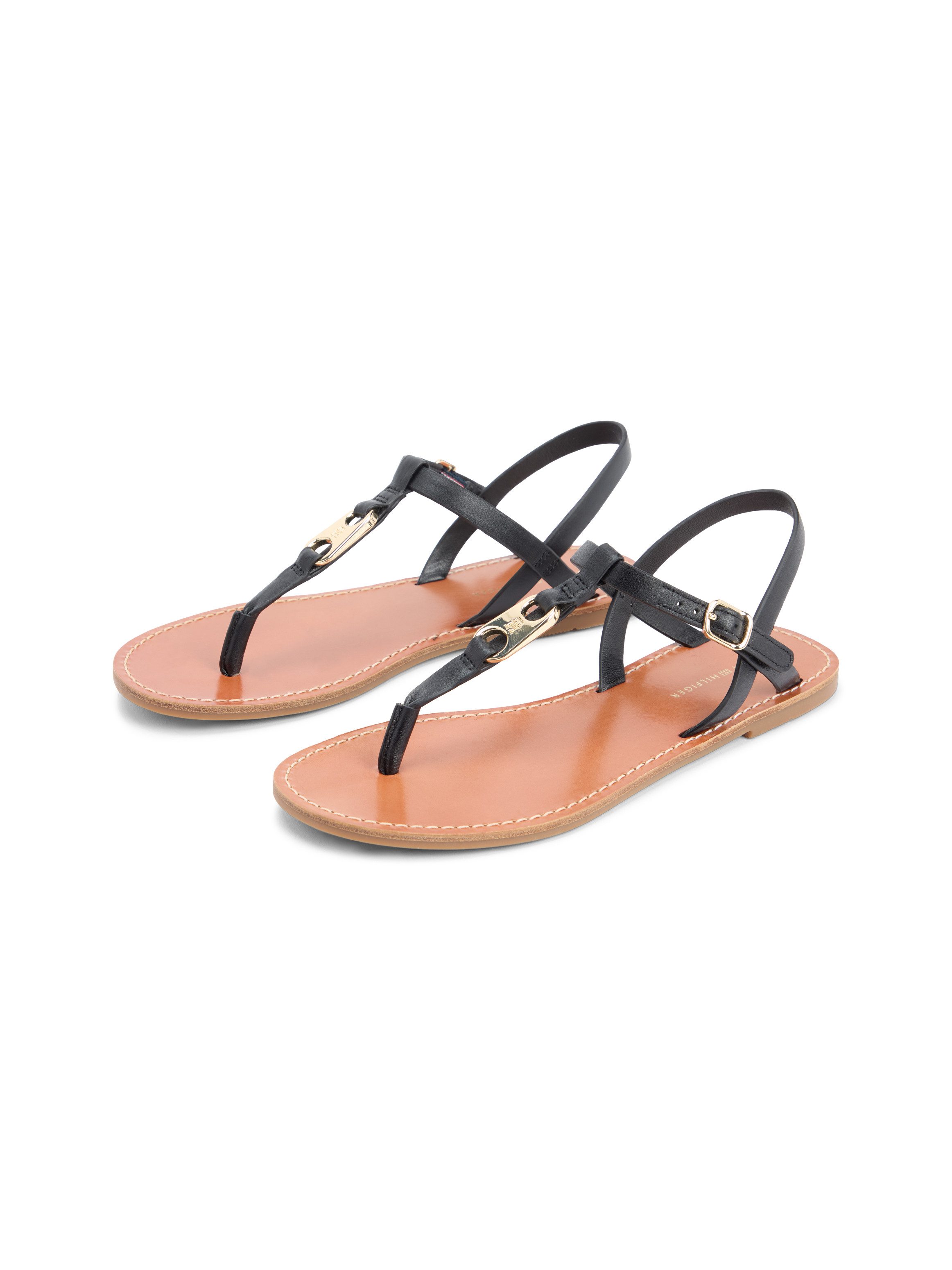 Tommy Hilfiger LEATHER THONG SANDAL Riemchensandale Sommerschuh, Sandalette mit Schmucklogo