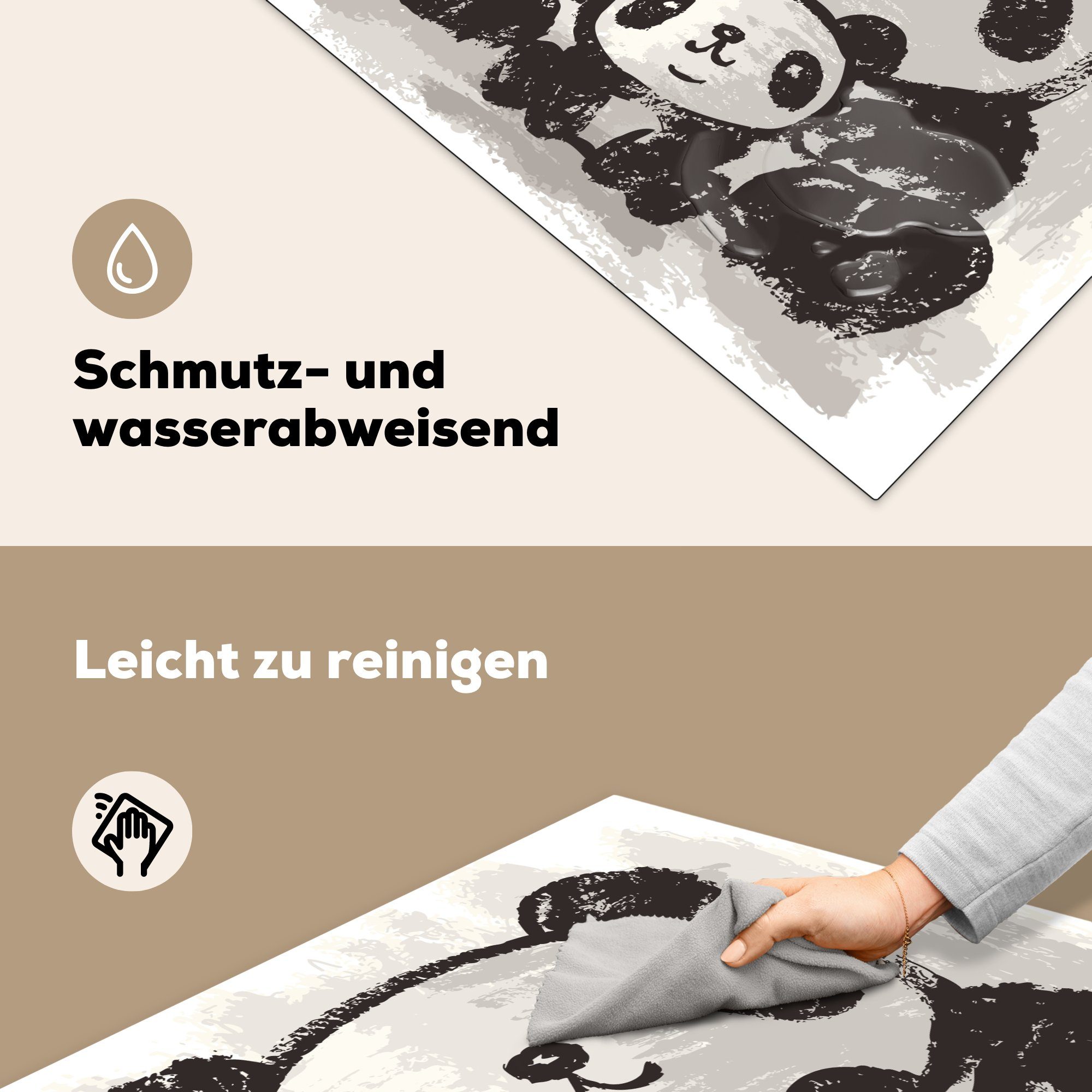 MuchoWow Panda küche Kind Ceranfeldabdeckung, Vinyl, Weiß, cm, Herdblende-/Abdeckplatte (1 tlg), - für 78x78 Arbeitsplatte Schwarz - -