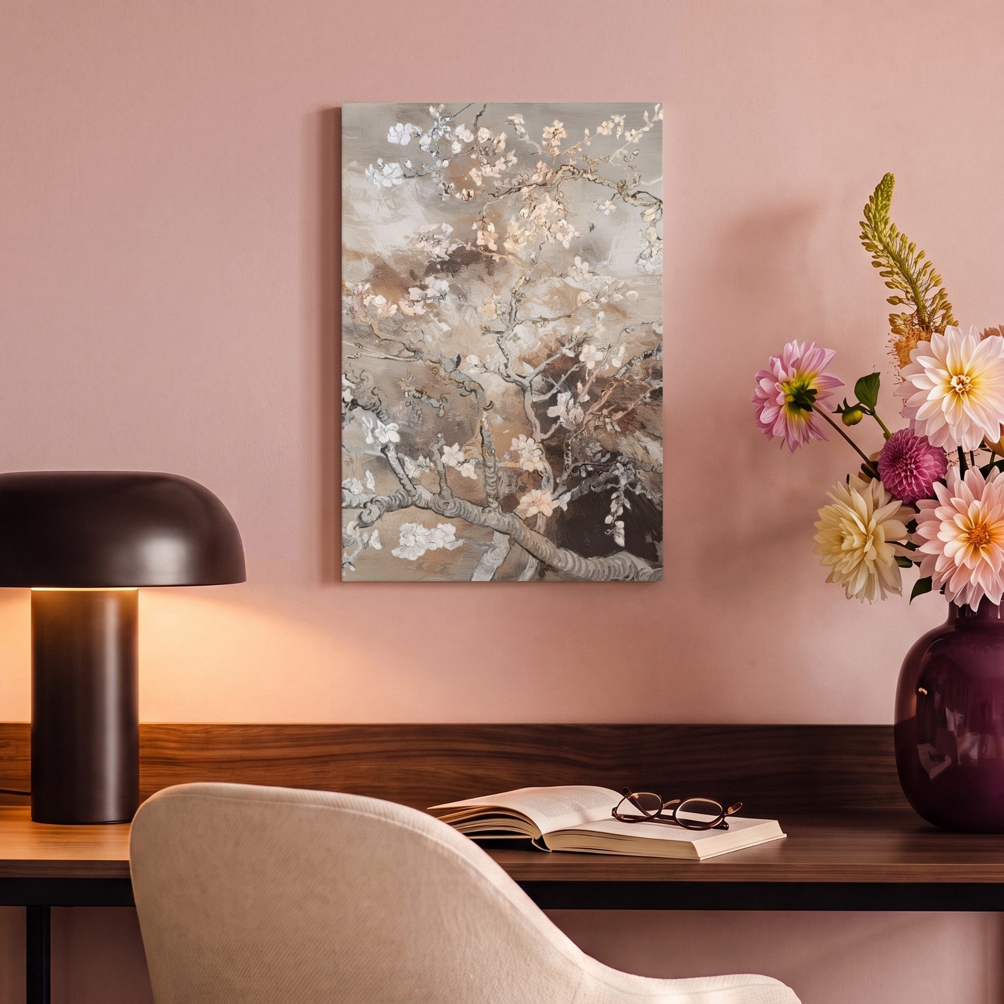 OneMillionCanvasses® Leinwandbild Mandelblüte - Kunst - Van Gogh - Beige - Abstrakt, Fotodruck (1 St), Leinwand Bilder Klein, Wand Dekoration Aesthetic 30x20 cm – Bild 4 von 5