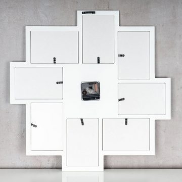 Levandeo® Bilderrahmen Collage, Wanduhr Weiß 52x52cm Holz Bilderrahmen 8 Fotos Bilder Fotorahmen