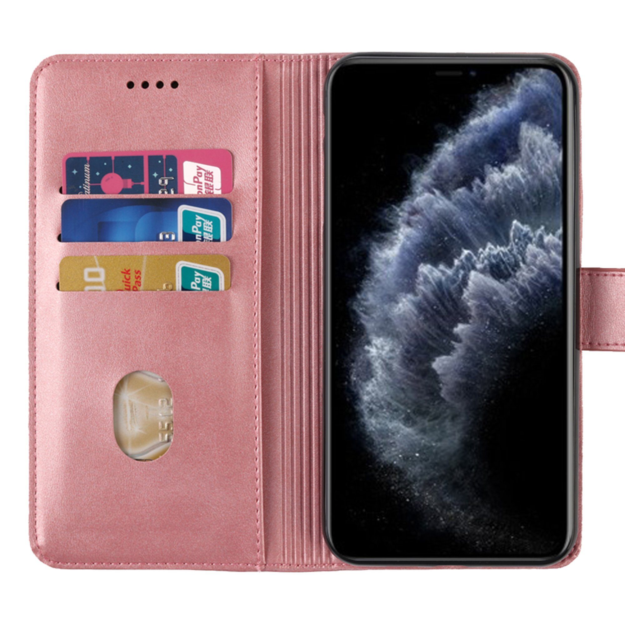 H-basics Handyhülle Handyhülle für Samsung Galaxy A6 Plus 2018 hülle case cover - Kartenfach, Stand Funktion, und sichtbar Magnetverschluss