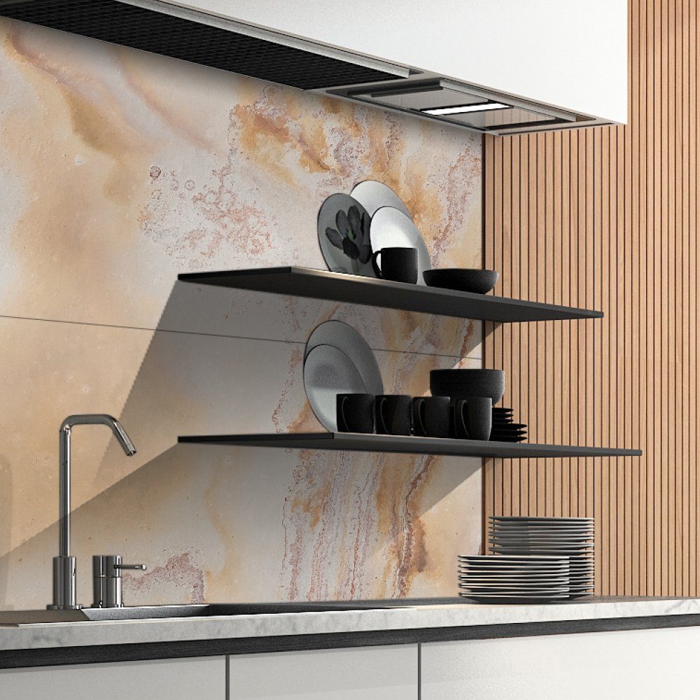 DRUCK-EXPERT Küchenrückwand Naturstein aus 100 % Echtstein - jede Platte ein Unikat Buntschiefer Marmor Grau