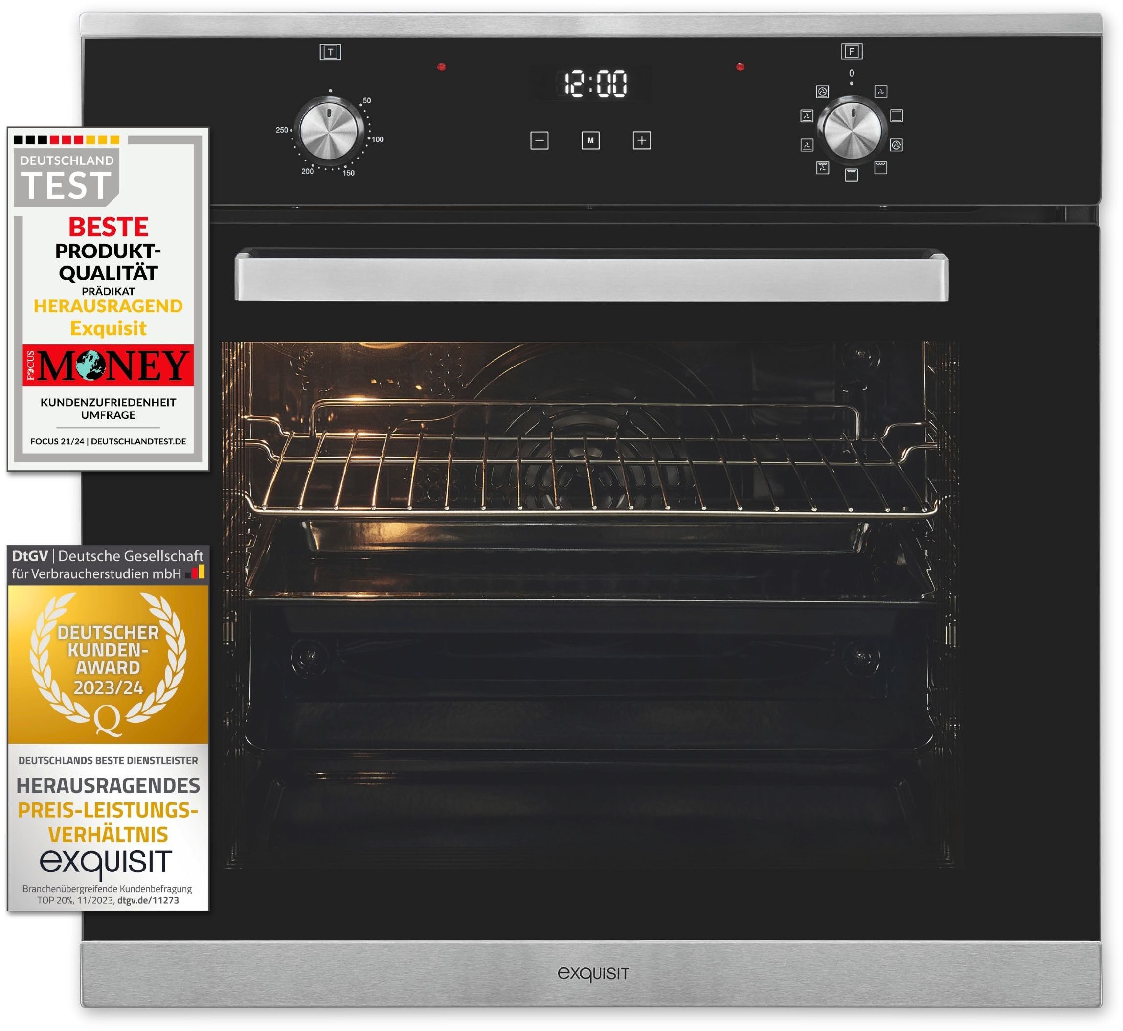 exquisit Backofen EBE76-9-H-020, mit 1-fach-Teleskopauszug, Pizzafunktion – ideal für Pizza, Focaccia und mehr!