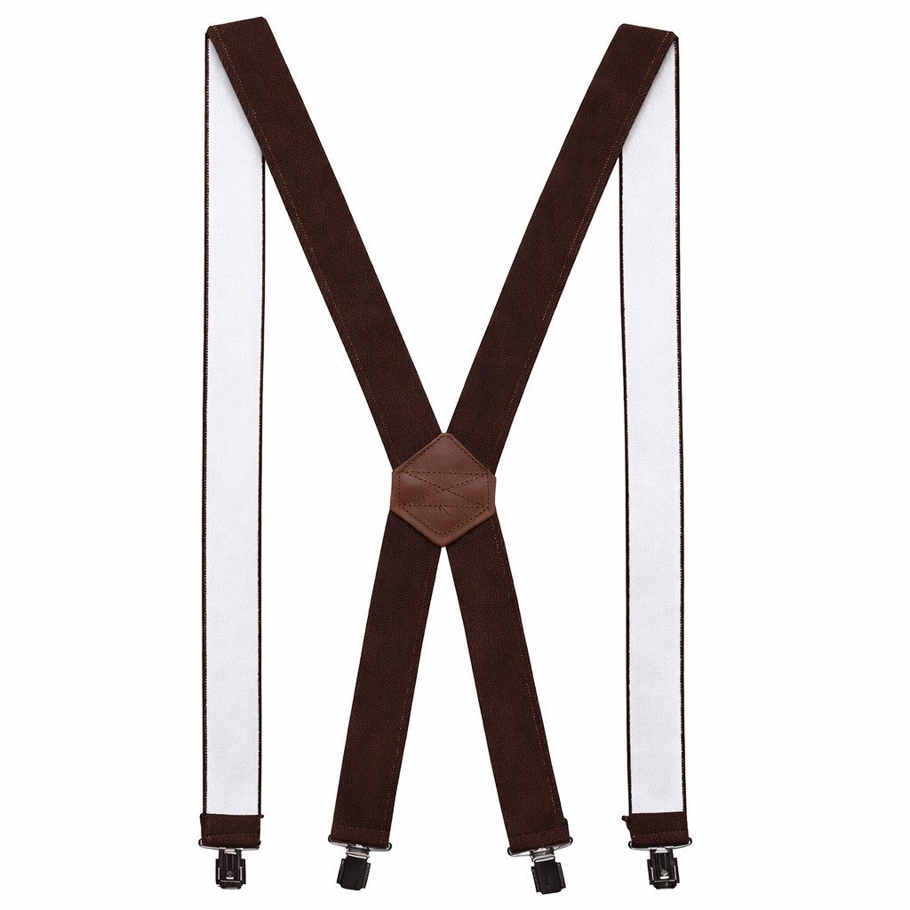 ZUKUNFTSENKEL Hosenträger Hosenträger mit Echtleder - Elastisch, Rutschfest Herren & Damen (4 Robuste Clips, X-Form) 3,5cm Breite - Deutsche Produktion