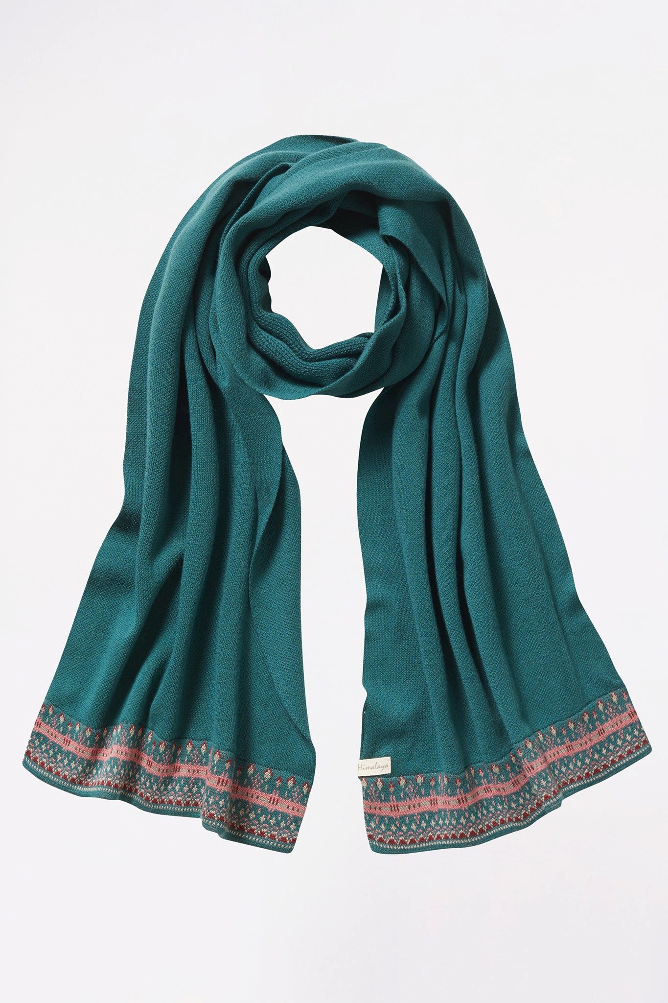 Himalaya Clothing Strickschal Edler Schal Damen aus Bio-Baumwolle mit dekorativer Jacquard-Bordüre, Bio-Baumwoll Schal mit angenehmem Tragegefühl