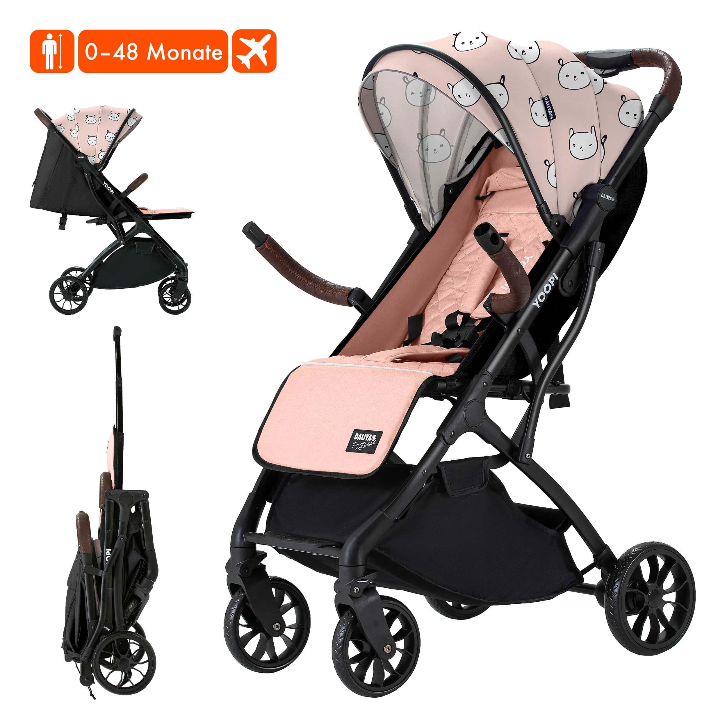 Daliya® Kinder-Buggy YOOPI Reisebuggy, kompakt faltbar, mit Teleskopgriff, Flugzeug Buggy, Stadt-Buggy, Reisebuggy, faltbar, Alurahmen, sicher, gefederte Räder