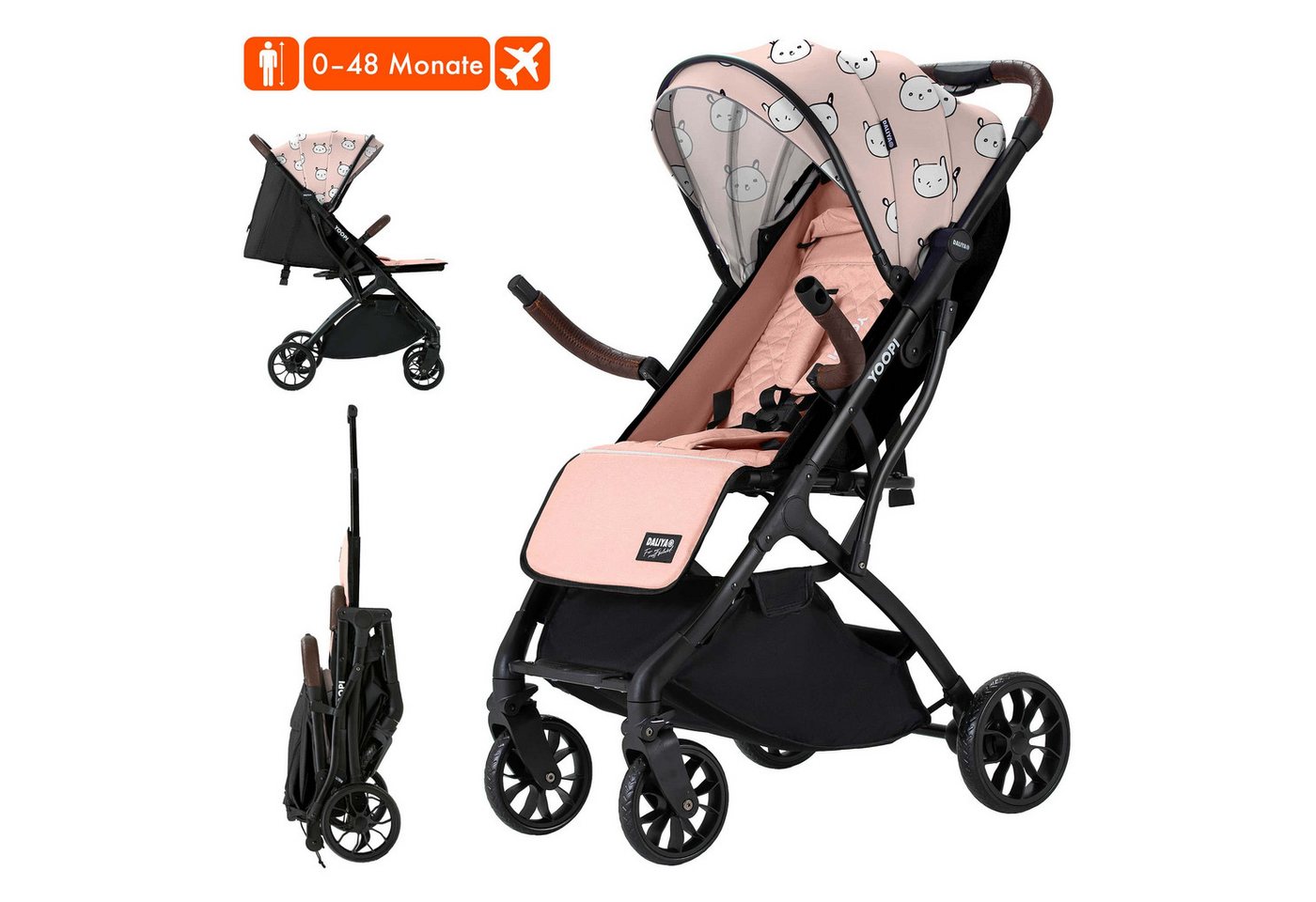Daliya® Kinder-Buggy YOOPI Reisebuggy, kompakt faltbar, mit Teleskopgriff, Flugzeug Buggy, Stadt-Buggy, Reisebuggy, faltbar, Alurahmen, sicher, gefederte Räder