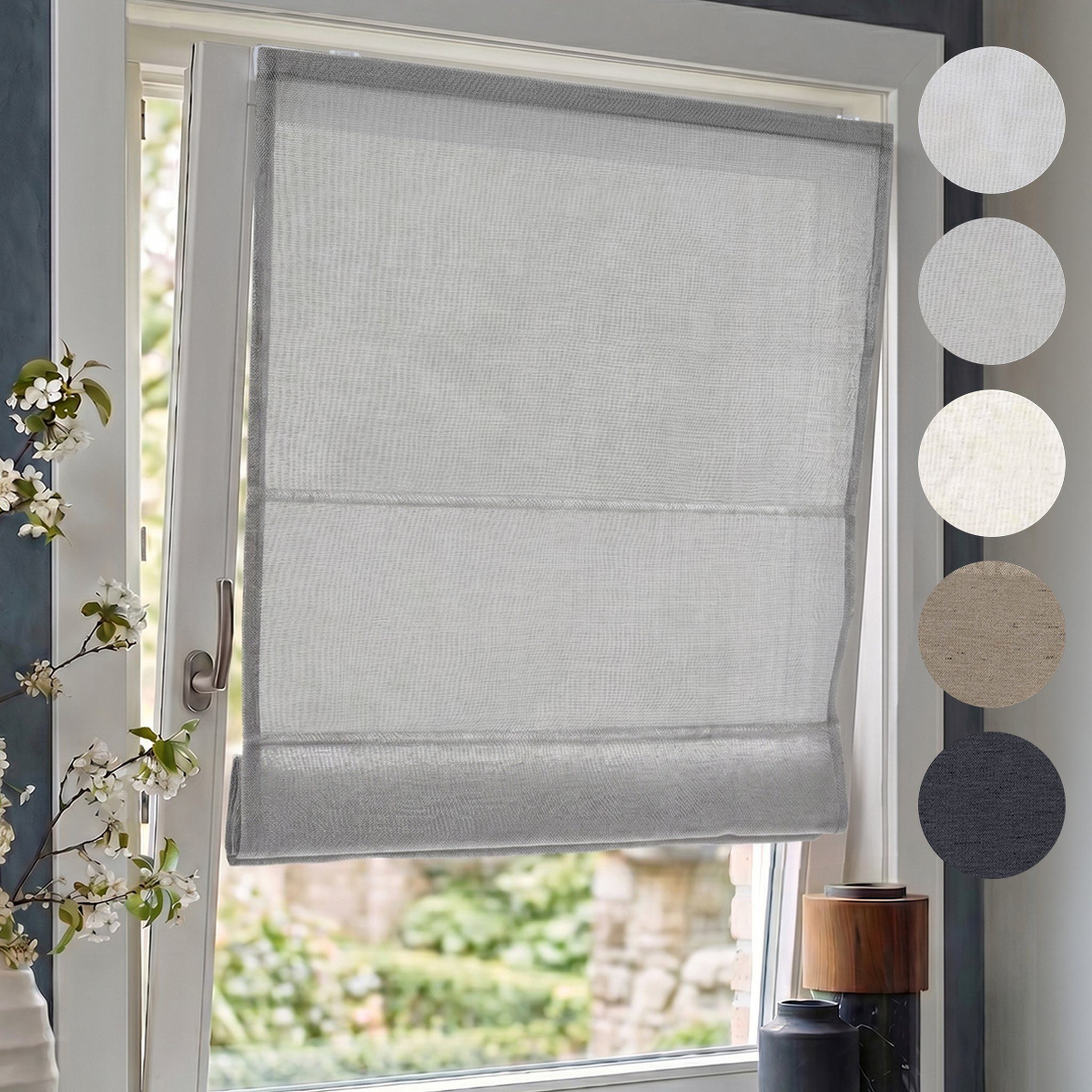 Victoria M. Raffrollo Ivora Premium Raffrollo 40x130cm Grau Blickdicht, mit Faltenband, mit Bohren, freihängend, Abnehmbarer Stoff mit OEKO-TEX® Zertifizierung