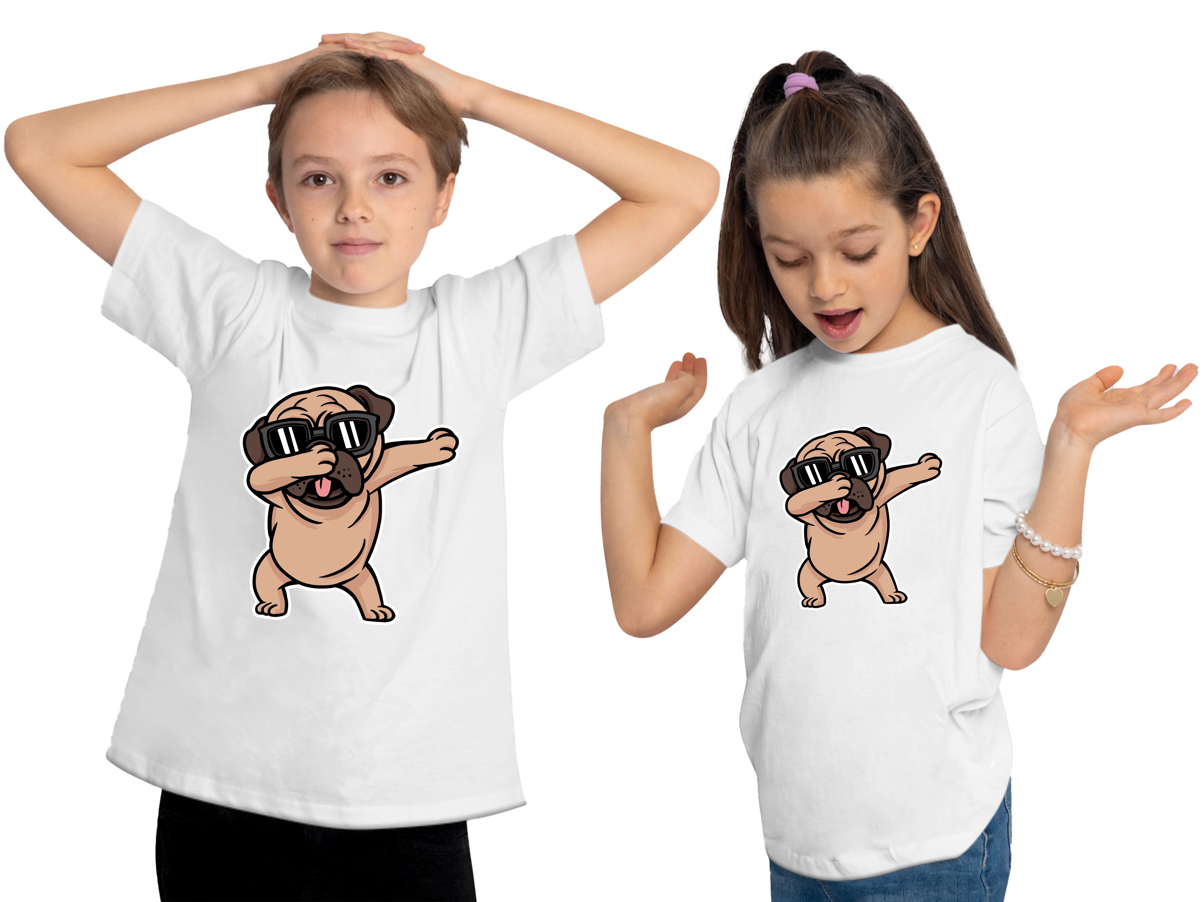 MyDesign24 Print-Shirt mit Hunde Cooler mit - Skateboard Kinder bedruckt i239 Baumwollshirt Aufdruck, T-Shirt weiss Hund