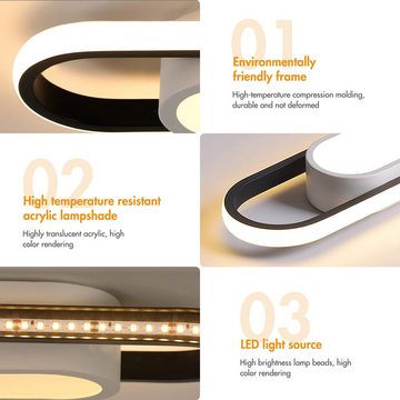 BlingBin LED Deckenleuchte 24W Deckenlampe Kreative Rechteckige Deckenbeleuchtung, dimmbar, LED fest integriert, weißes Licht, warmes Licht, neutrales Licht, Modern Schlafzimmer lampe Oval Deckenlampen für Badezimme, Küche