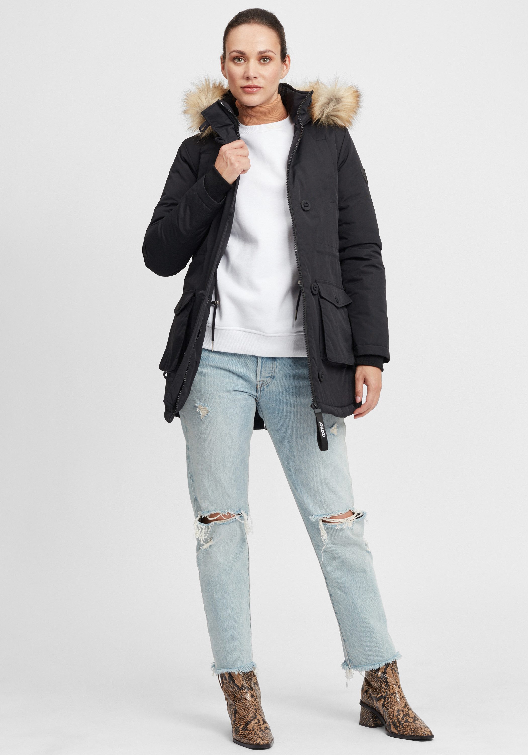 OXMO Wintermantel OXActa Wintermantel mit Kapuze und abnehmbaren Kunstfell günstig online kaufen