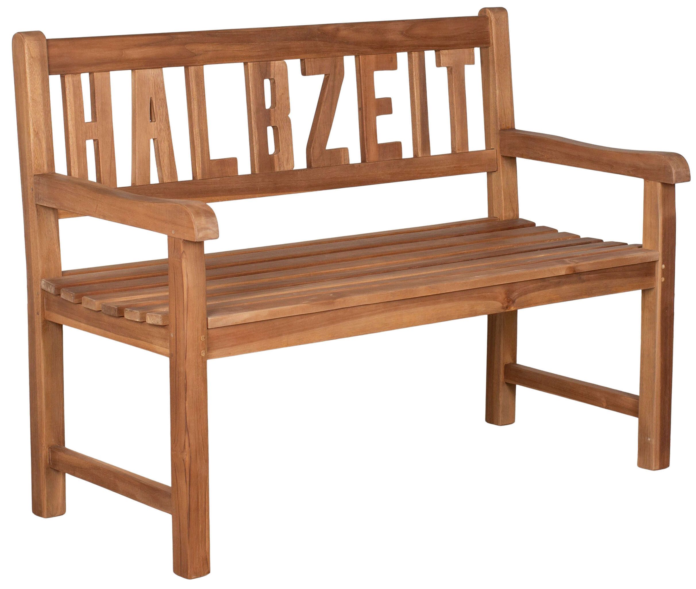 MR.DEKO Gartenbank Sitzbank Gartensitzbank wetterfest Halbzeit Teak 120 cm Outdoor Bank (2-Sitzer Bank, zerlegt geliefert, ideal für Terrasse, 1-St), Massive Sitzbank Garten und Balkon, 250 kg belastbar
