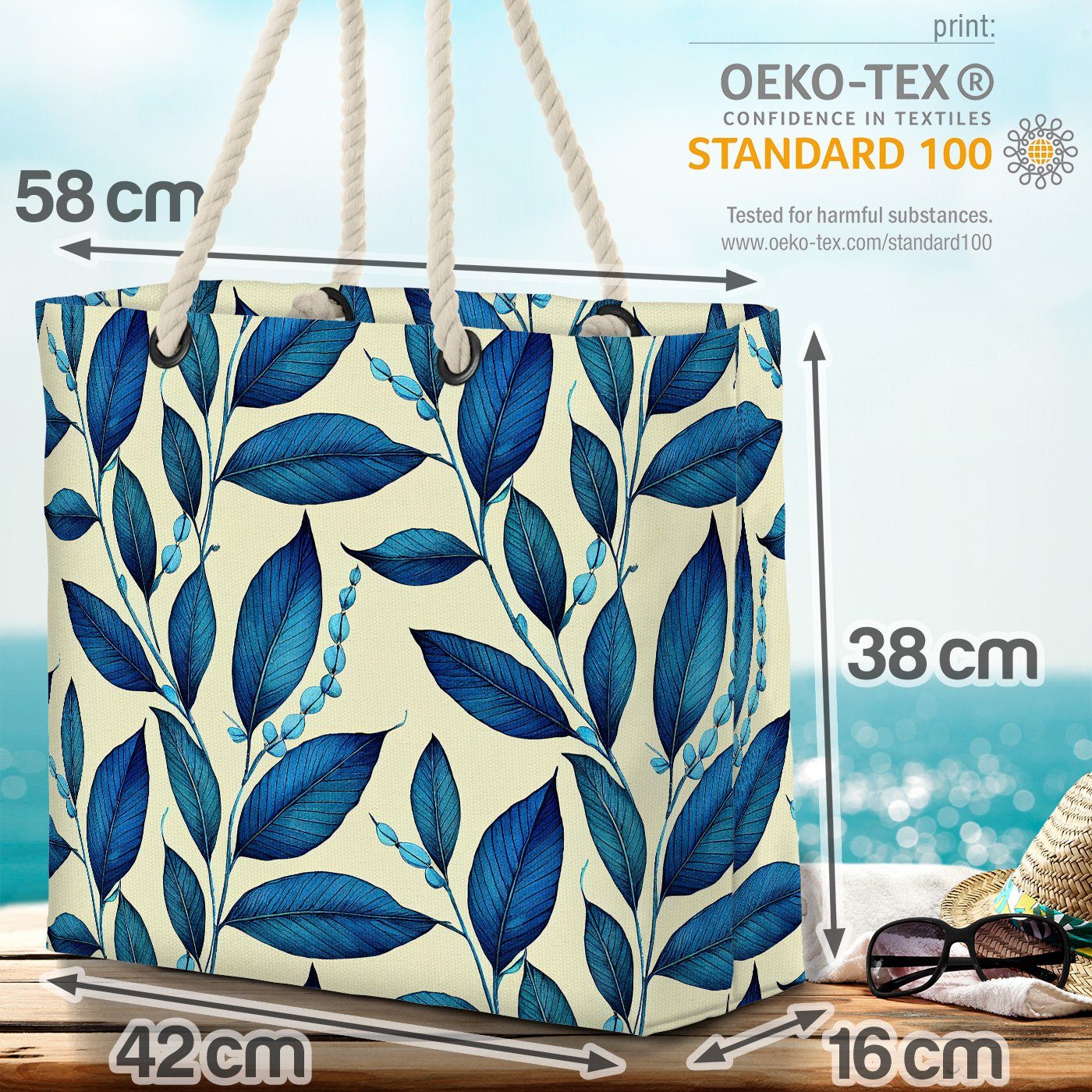VOID Strandtasche (1-tlg), Blaue Blätter Pflanzen gemustert Blaue Blätter Pflanzen gemustert Bla