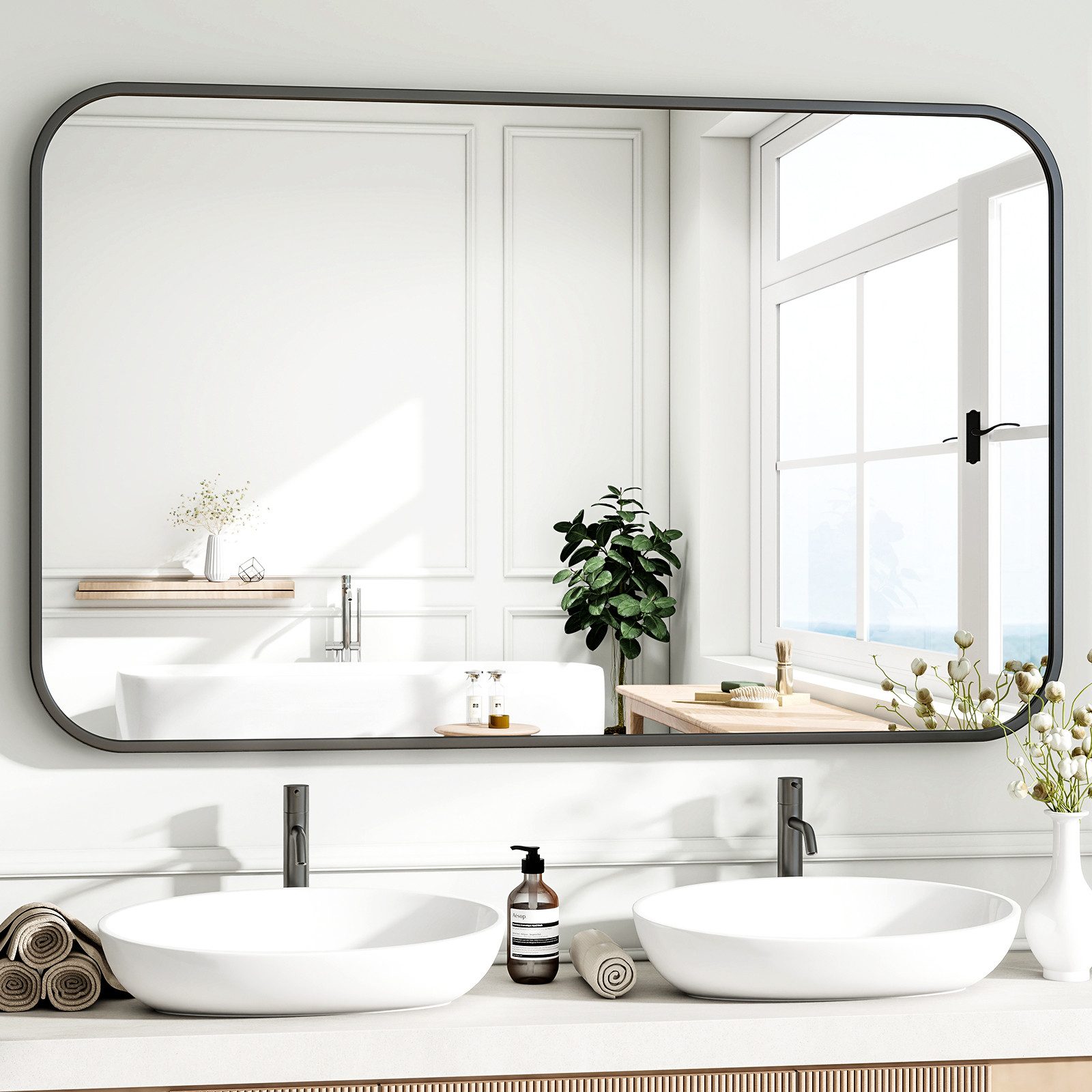 BEAUTYPEAK Wandspiegel Rechteckiger Spiegel mit abgerundeten günstig online kaufen