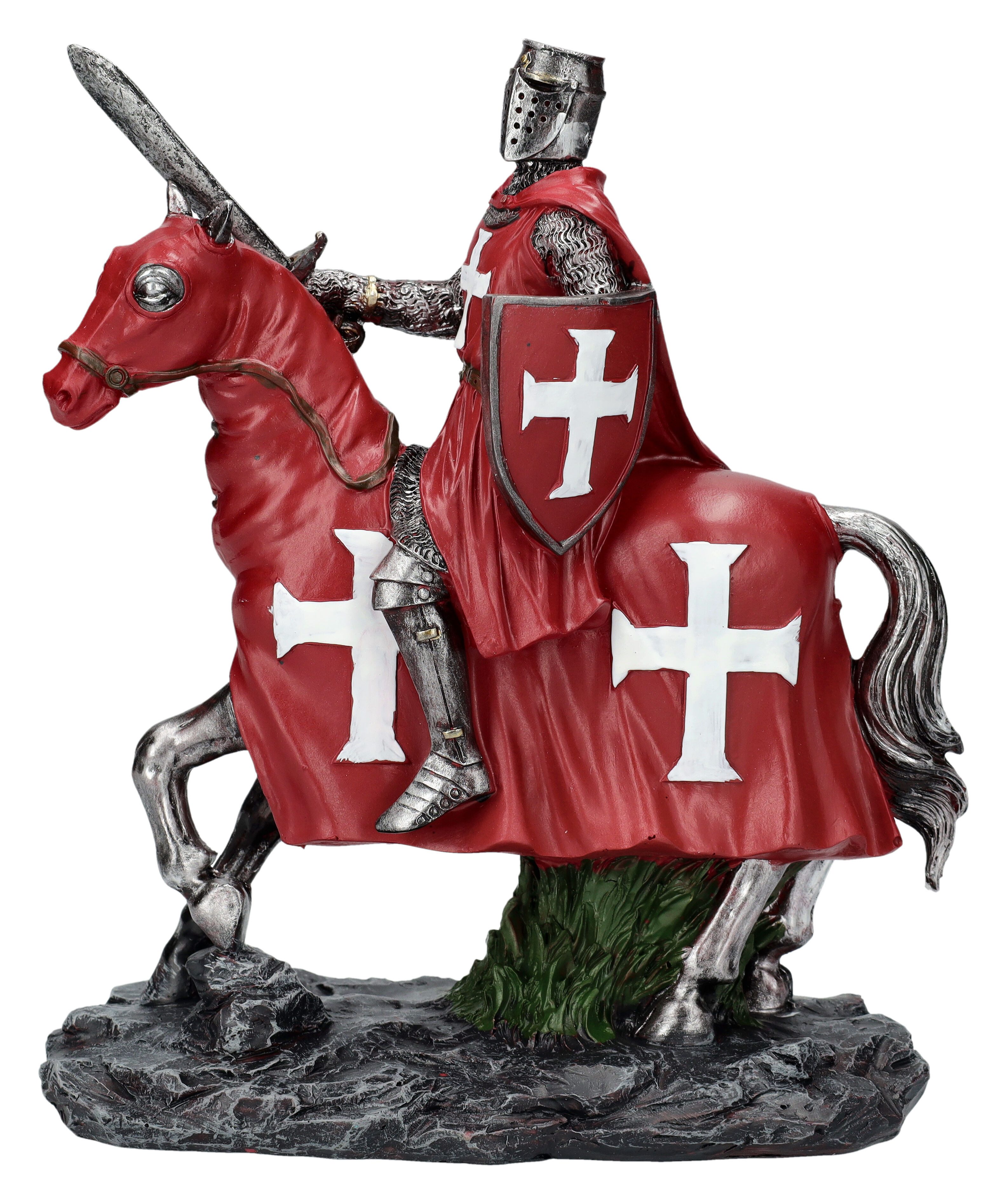 Figuren Shop GmbH Dekofigur Ritterfigur - Kreuzritter auf Pferd rot - Mittelalter Dekofigur Ritter