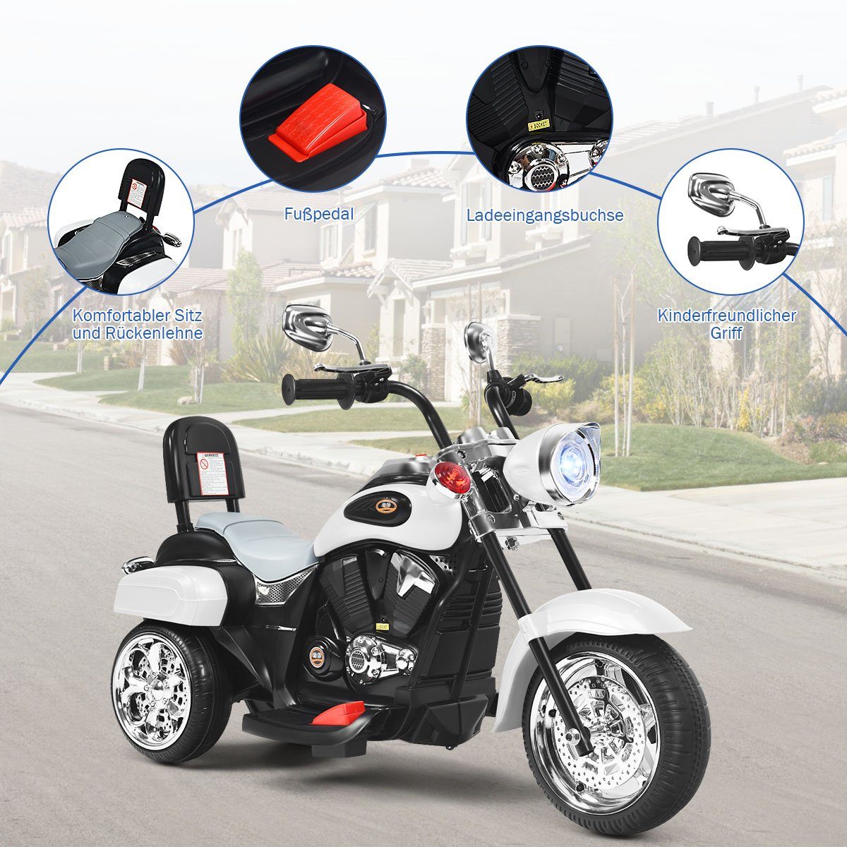 COSTWAY Elektro-Kindermotorrad, 6V mit Hupe & Vor-und Rückwärtsschalter