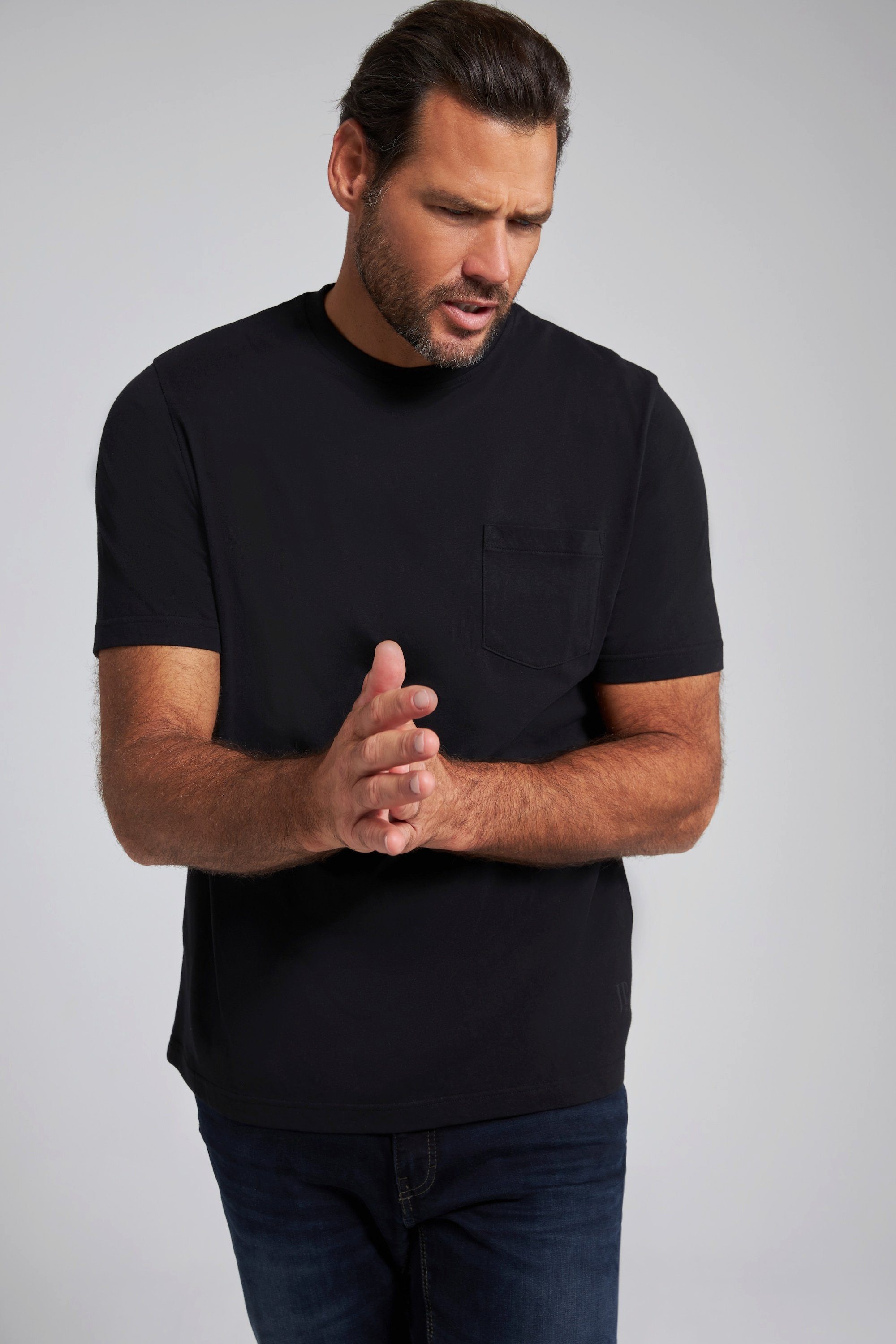 JP1880 T-Shirt T-Shirt Halbarm Brusttasche schwarz