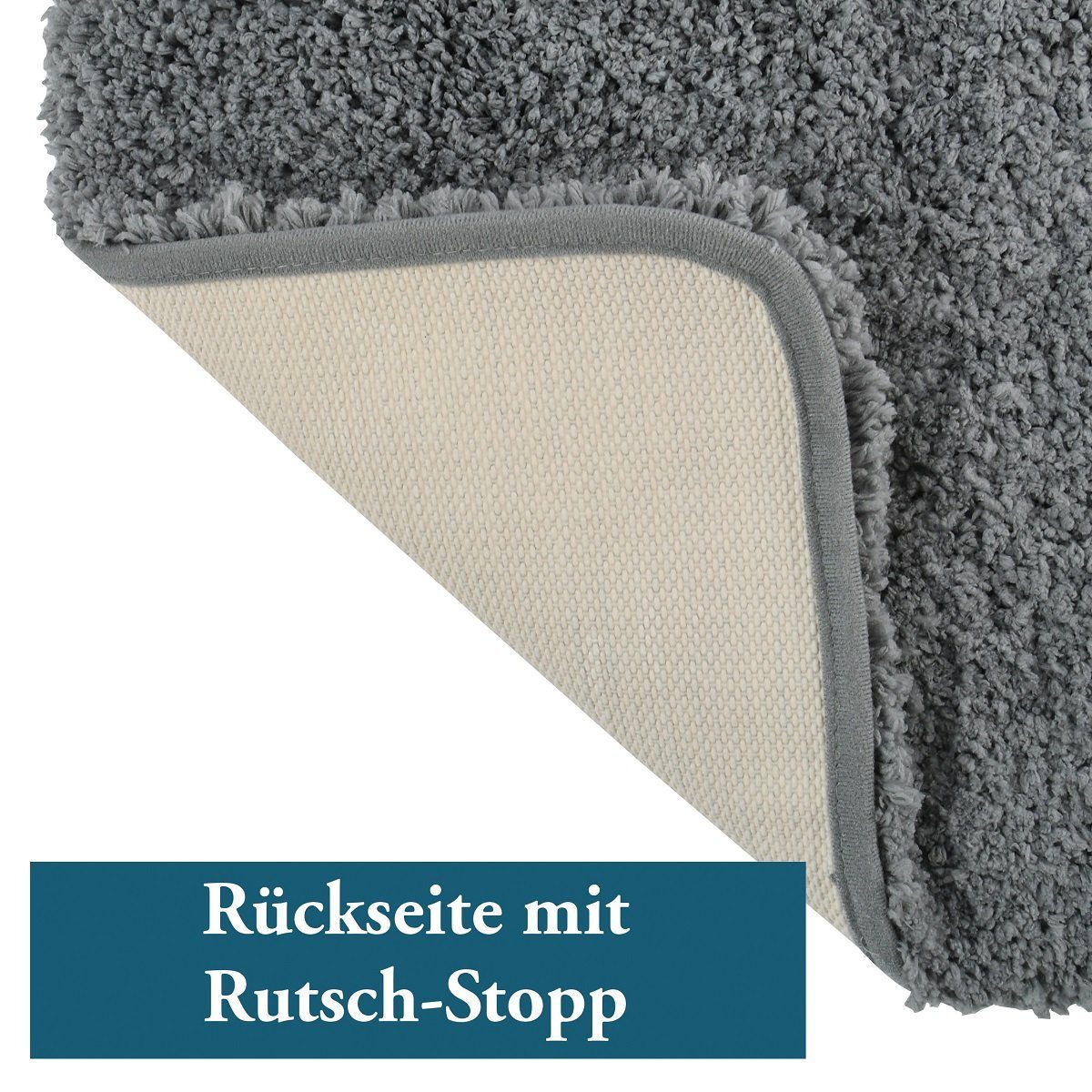 Badematte Badteppich Mikrofaser, Höhe 30 mm, Anti-Rutsch, strapazierfähig, schnell trocknend, langlebig, Polyester, rechteckig, Badteppich, 100% Polyester Mikrofaser, Rutschsichere Unterseite aus Latex, Waschbar 30°, flauschig soft und warm, in 2 Größen und vielen angesagten Trendfarben erhältlich, 50x70 cm, hellgrau