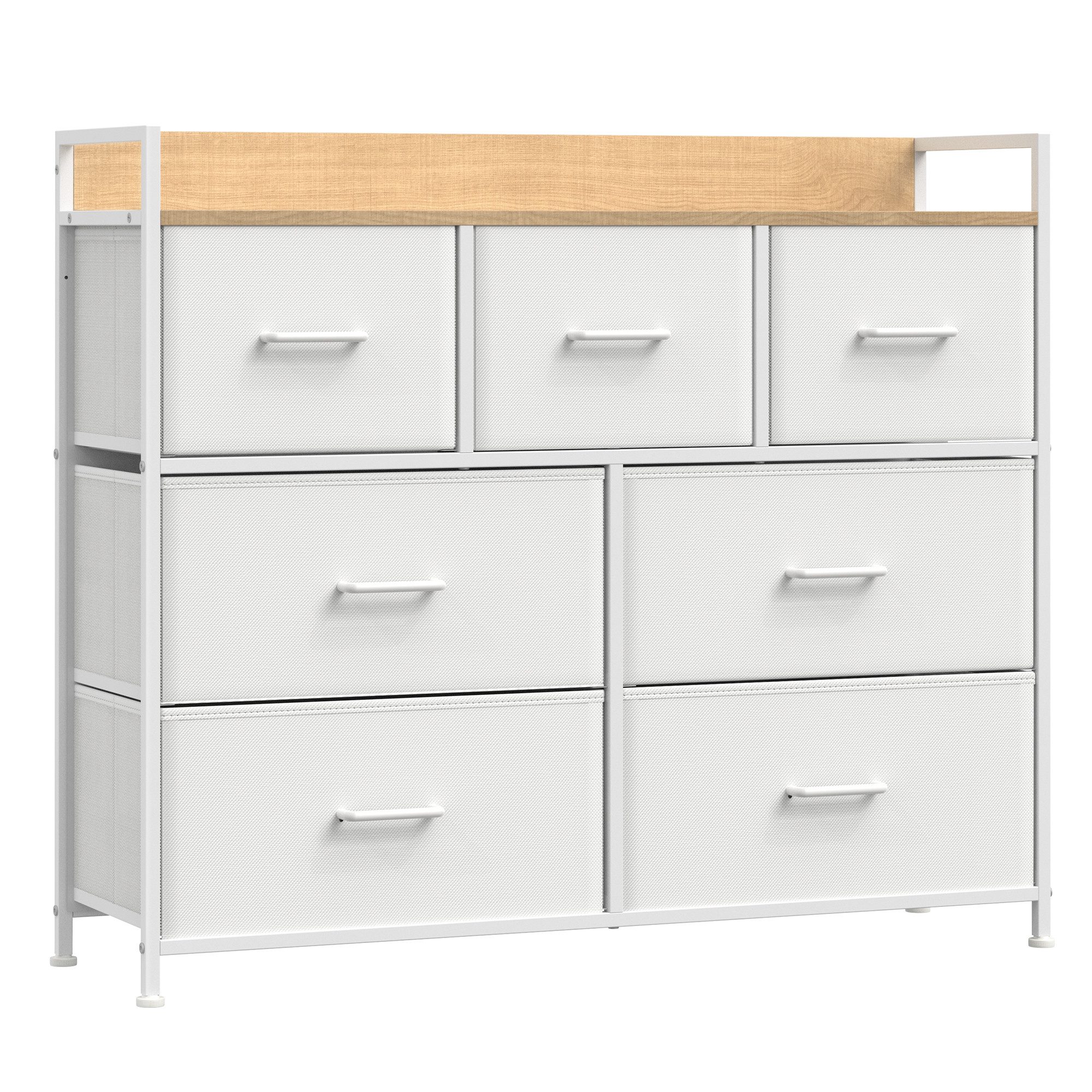 SONGMICS Kommode Schrank, 7 Stoffschubladen, mit Griffen, Metallgestell, Industrie-Design