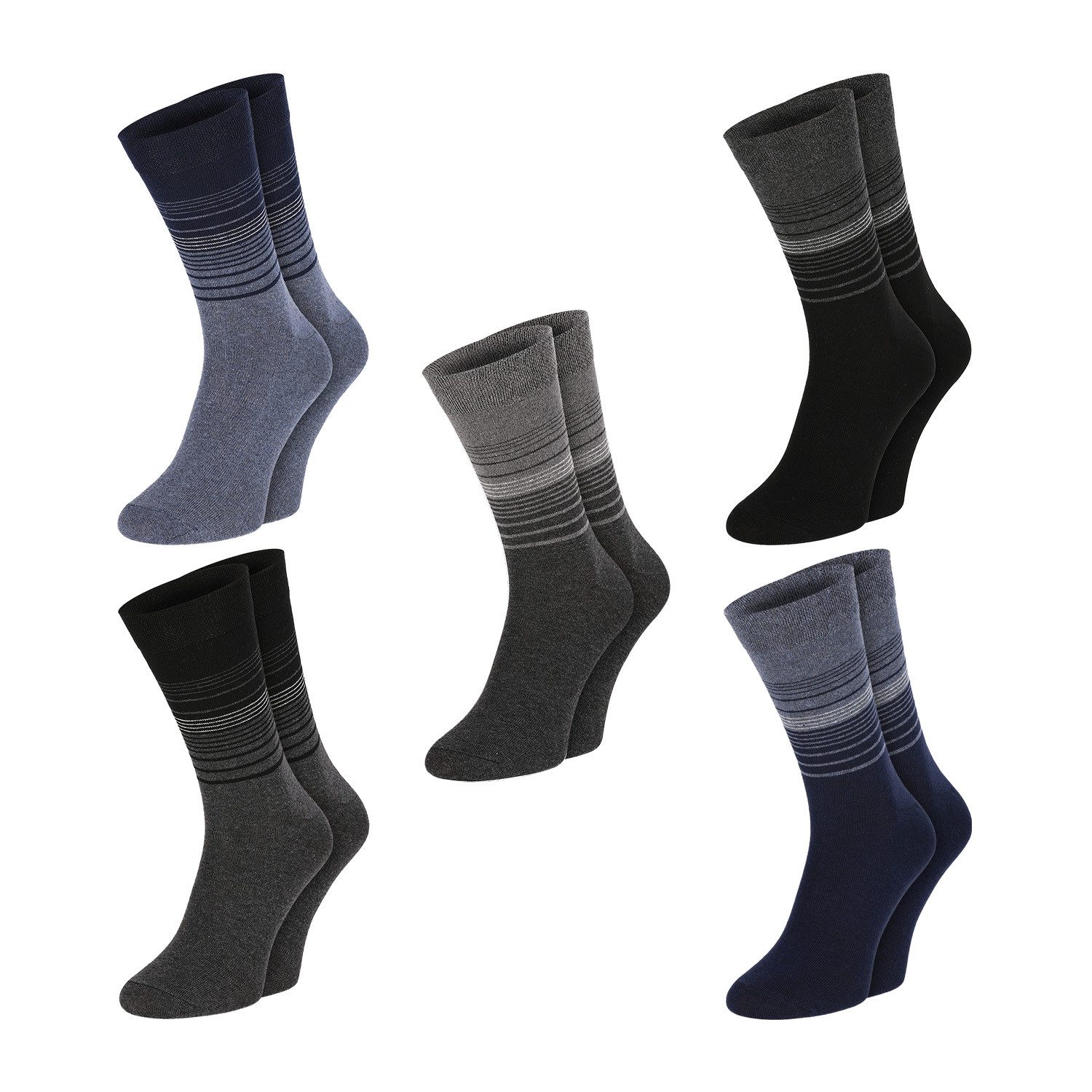 Chili Lifestyle Strümpfe Socken Streifen Design, 5 Paar, Damen, Herren, Schwarz, Grau