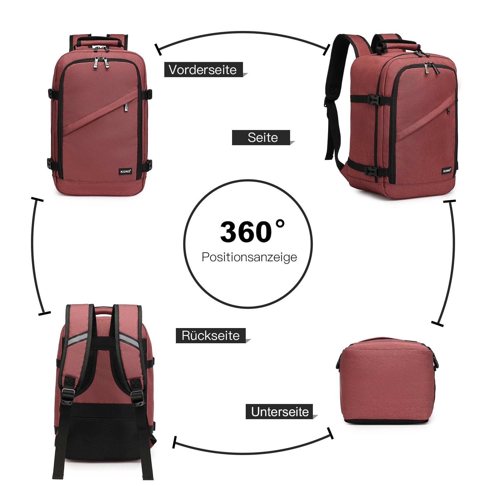 KONO Rucksack Handgepäck-Rucksack mit vielen Fächern Leichtgewicht