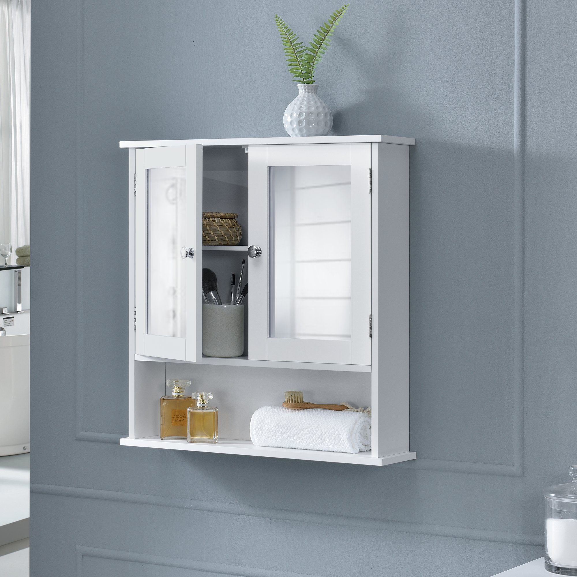 en.casa Badezimmerspiegelschrank »Freren« Spiegelschrank 58x56x13cm Weiß günstig online kaufen