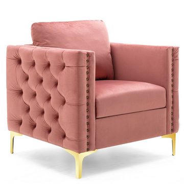 Merax Chesterfield-Sessel mit Armlehne und goldenen Beinen, Armlehnensessel, Relaxsessel aus Samt und Holz, Fernsehsessel