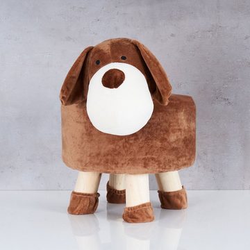 Levandeo® Sitzhocker, Hocker Hund H25cm Braun Plüsch Polsterhocker Kinderzimmer Tierhocker