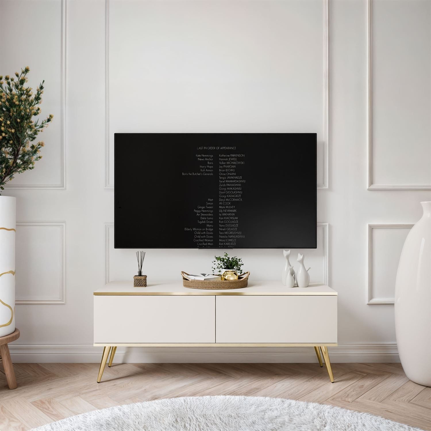 ALLHOUSE24 TV-Schrank SENSO 135 cm Unterschrank TV Lowboard GOLD Metall Füße Breite 135 cm