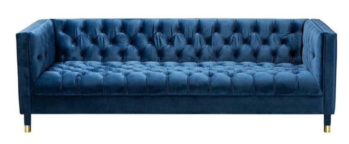 JVmoebel Chesterfield-Sofa, Grüne Dreisitzer Stoff Chesterfield Design Couchen Polster Sofa Wohnzimmer 230cm Blau