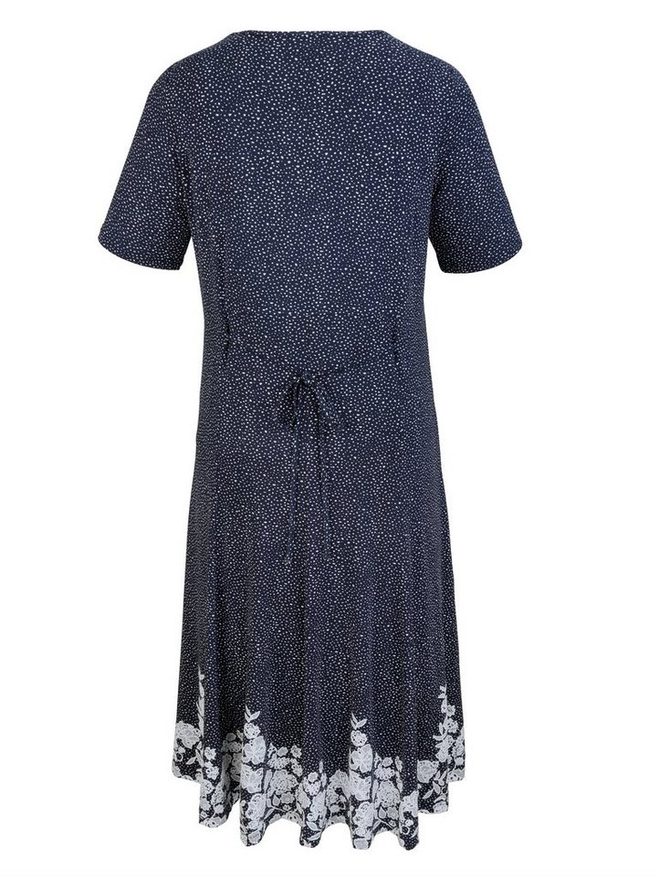 m. collection Kleid mit gummiertem Blütendruckdessin am Saumabschluß in blau