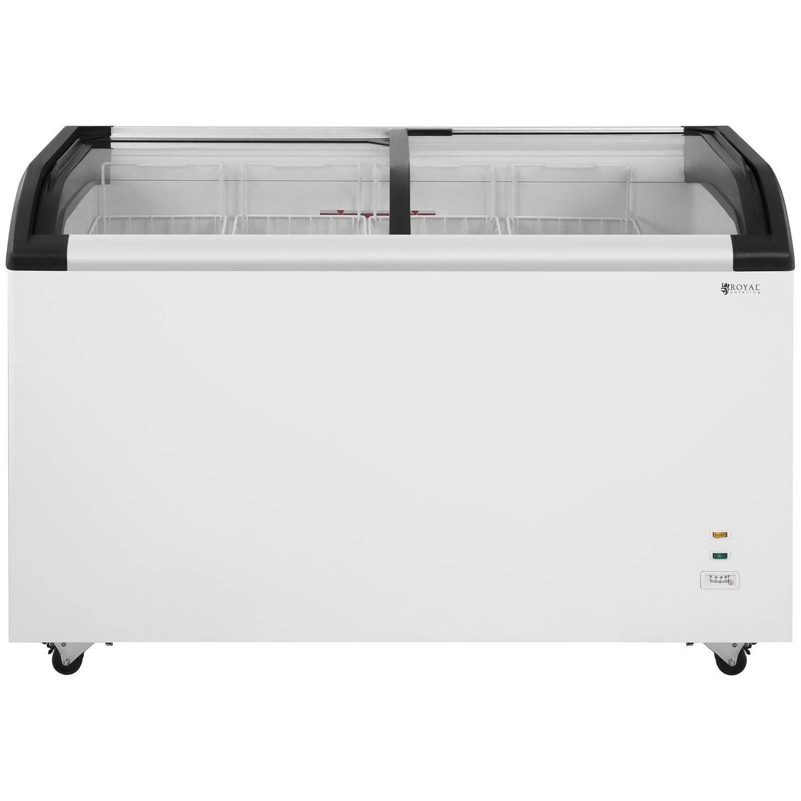 Royal Catering Gefrierschrank RCFZ-355, 84.5 cm hoch, 128 cm breit, 355L Gefriertruhe Glastüren 4 Räder Tiefkühltruhe Gastronomie Eistruhe