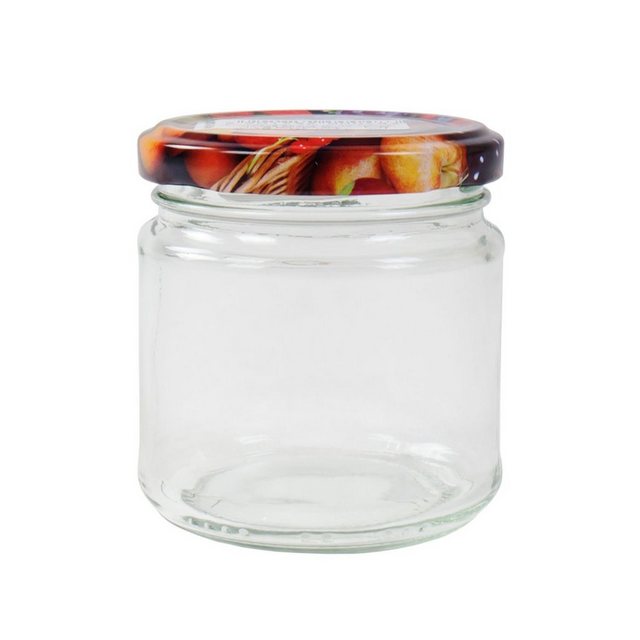 BURI Vorratsdose “Einmachglas mit Schraubdeckel Früchtemotiv 210ml Vorratsglas Geleeglas Honigglas”, Glas