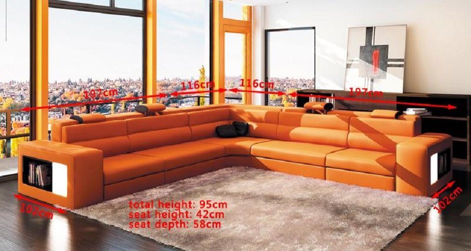 Wohnlandschaft JVmoebel Ecksofa, Modern Design Sofa Ecksofa Couch Orange Polster L-Form Leder