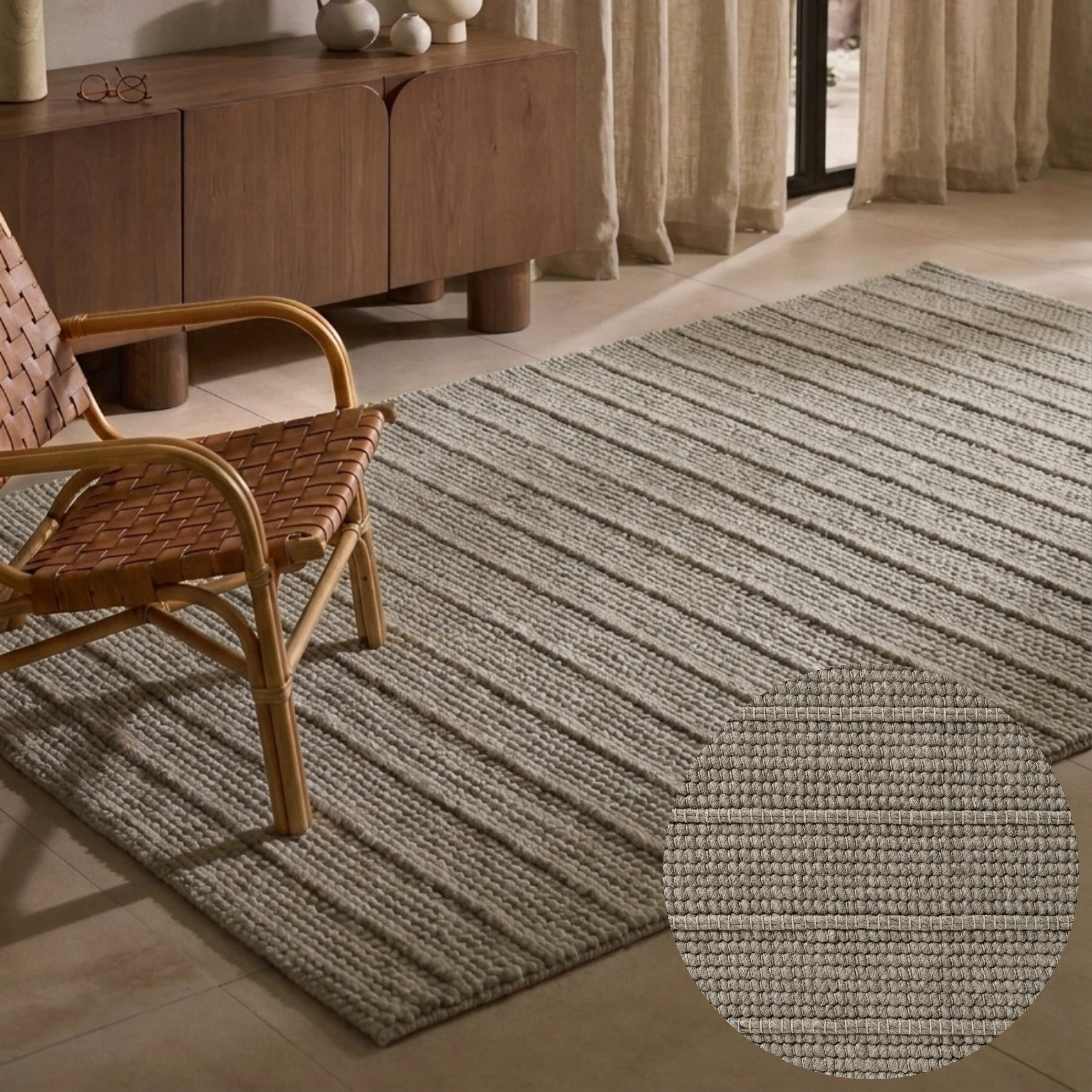 Ted Baker Wollteppich Parker, auch als Läufer, rechteckig, Höhe: 7 mm, Wolle, Natur, handgewebt, Wohnzimmer, Schlafzimmer, Boho, Skandi