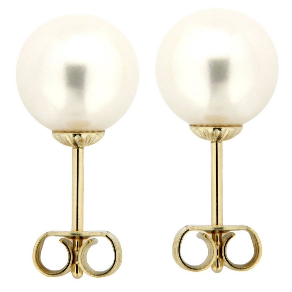 Orolino Paar Ohrstecker Gold 585 Perle weiß 9-9,5mm