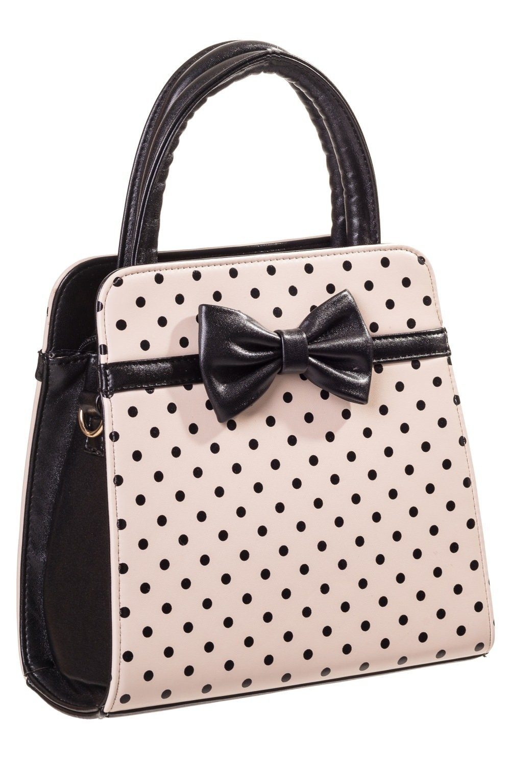 Banned Handtasche Carla Polka Dot Creme, Vintage Kunstleder Zierschleife