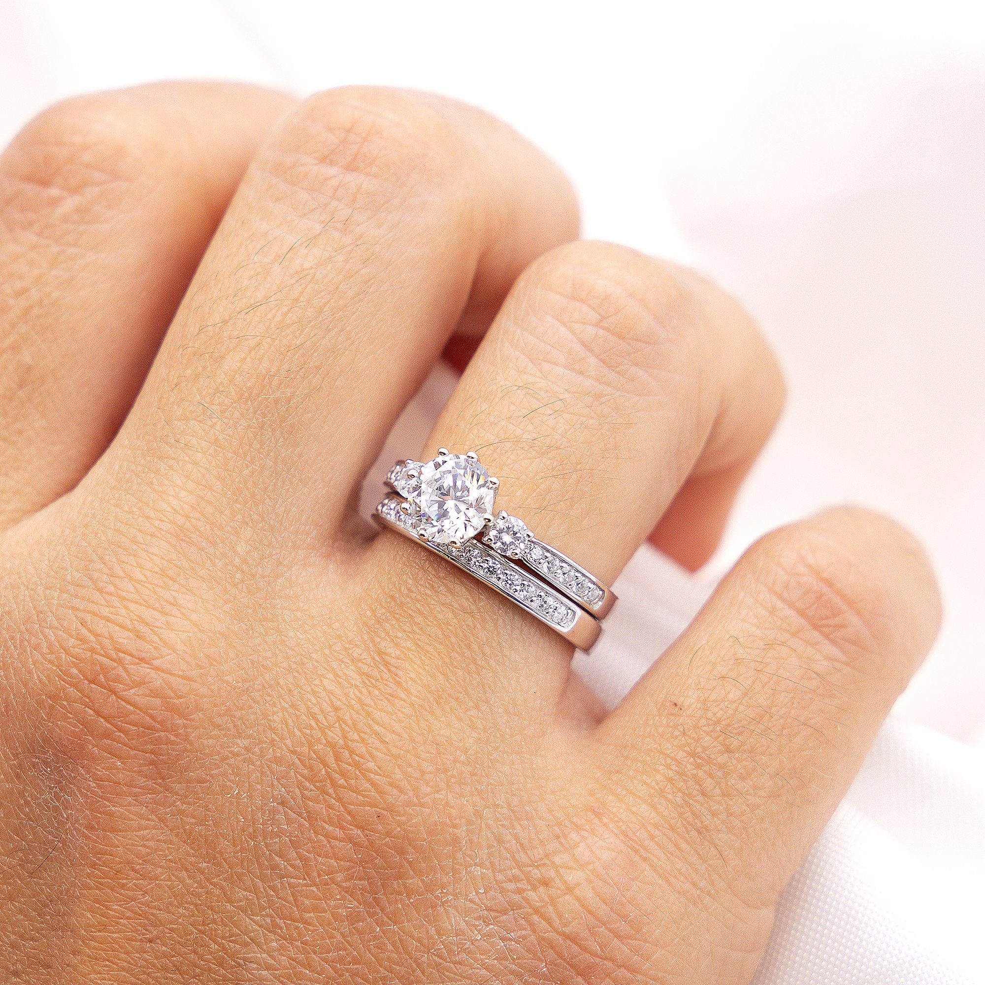 Zeeme Fingerring Silber 925 zweiteilig mit Zirkonia weiß