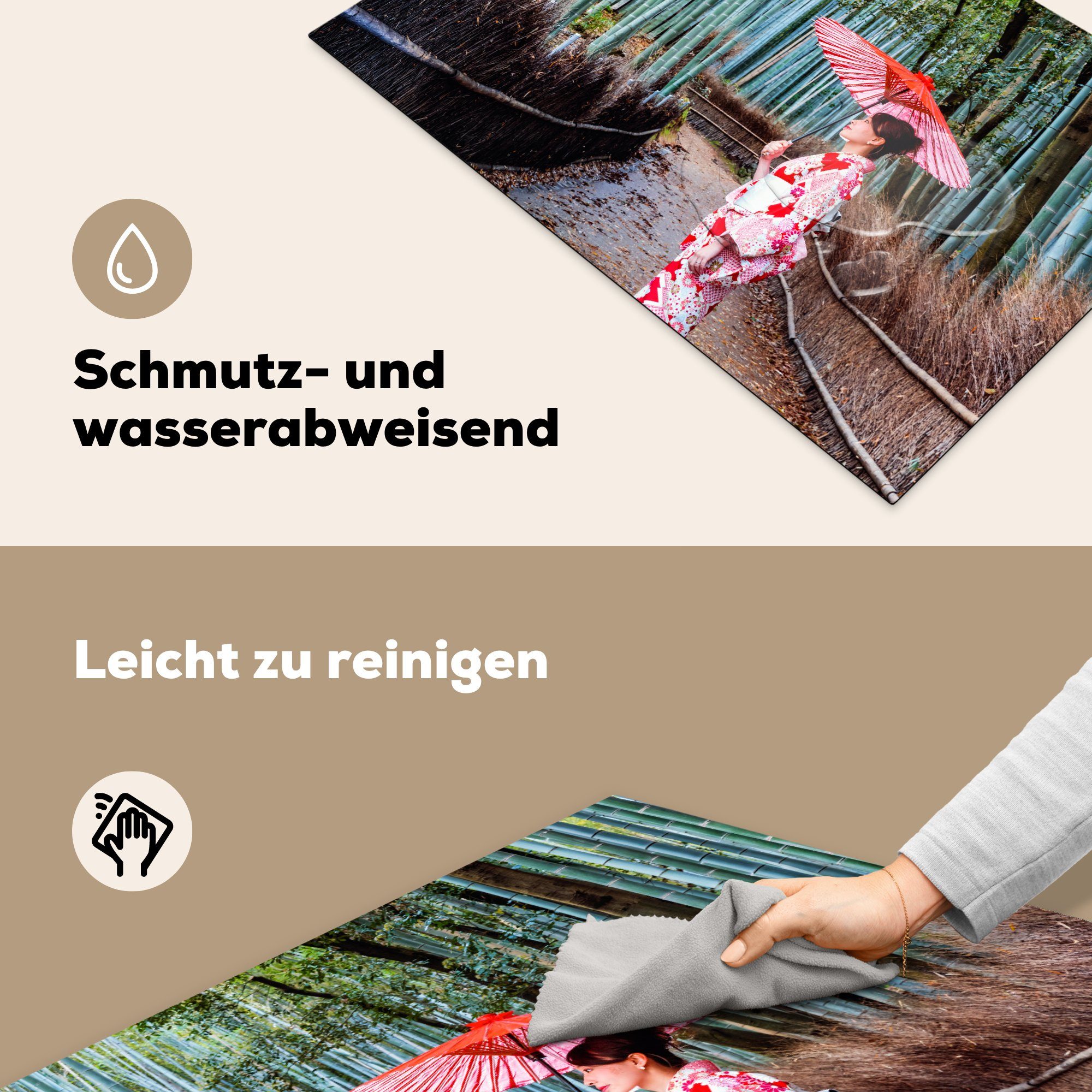 Frauen (1 Vinyl, die Induktionskochfeld 81x52 - Regenschirm, - küche, Herdblende-/Abdeckplatte Bamboo für MuchoWow Ceranfeldabdeckung cm, Schutz tlg),