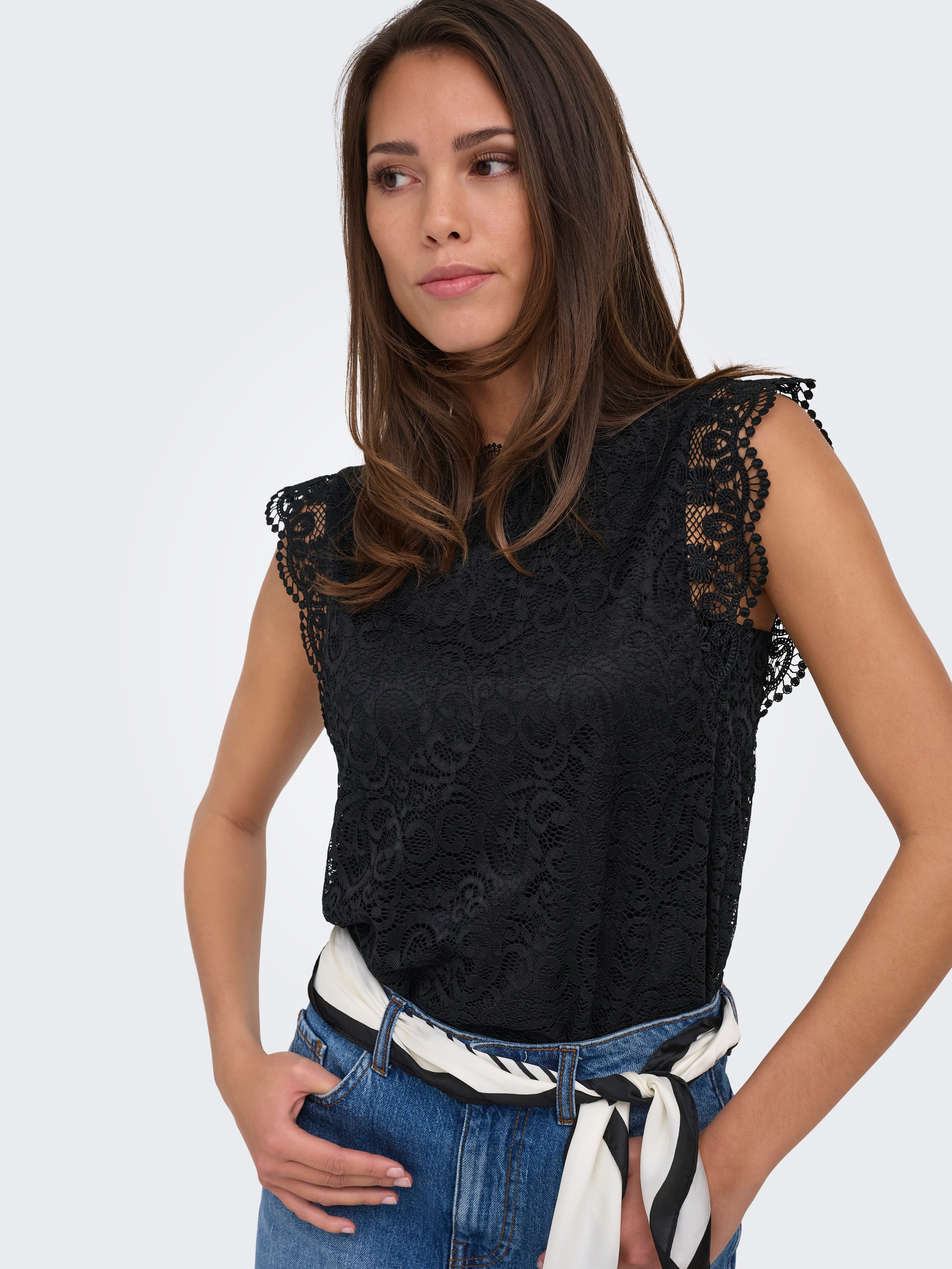 JDY Spitzenshirt JDYLOTAS S/L LACE TOP JRS Materialmix, regular fit