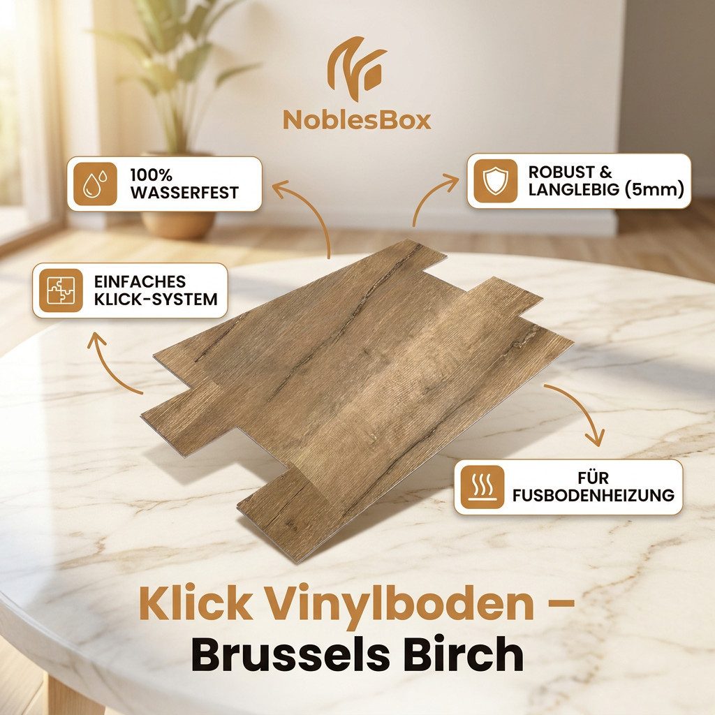 NoblesBox Designboden Klick Vinylboden SPC - Hartvinyl - 4+1mm Wasserfest - 1 mm Isolierung, Für Fußbodenheizung, Hochabriebfest & Klicksystem – Bild 2 von 5