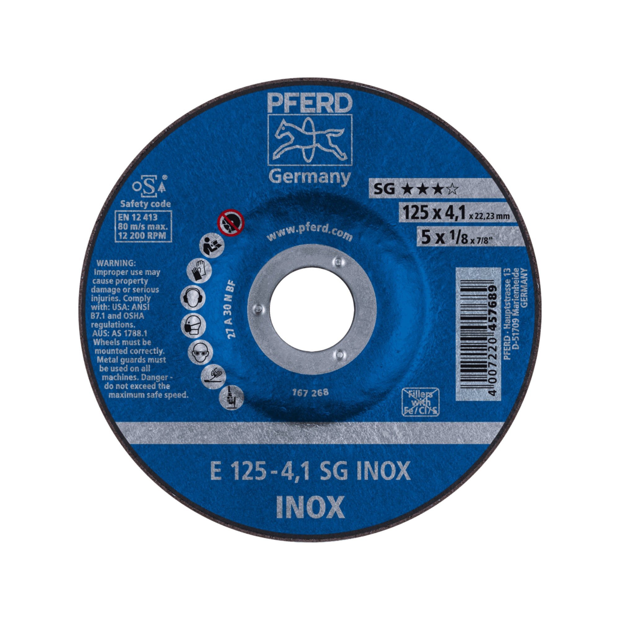 Pferd Schruppscheibe PFERD TOOLS Schruppscheibe E 125x4,1x22,23 mm Leistungslinie SG INOX f