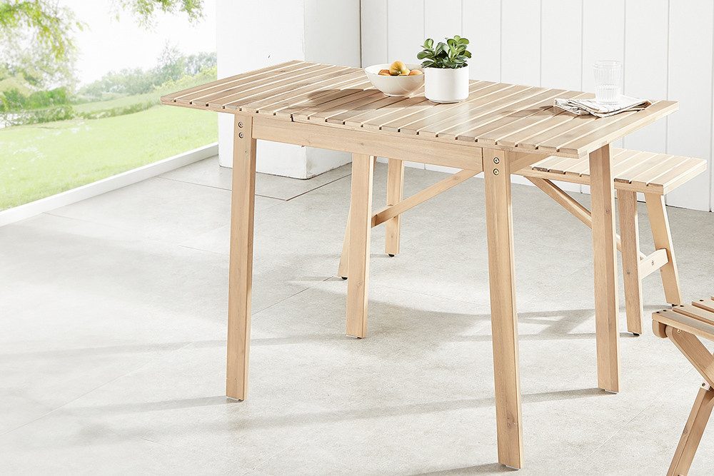 riess-ambiente Gartentisch BALI 110cm natur hell – Massivholz, ausklappbar, günstig online kaufen
