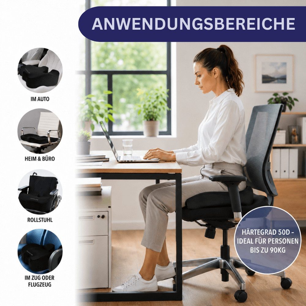 IEA Medical Sitzkissen orthopädisch, Memory Schaum mittel, ergonomisches Steißbeinkissen, Entlastung für Rücken, Büro & Auto – Bild 4 von 5