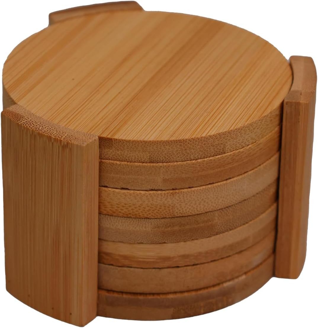 hausleben Glasuntersetzer 12er Set Untersetzer rund 11,7x11,7x0,7cm, Natur Bambus, Zubehör für Gläser, Tassen, Becher, Flaschen, Karaffen, Vasen, Tee- und Kaffeetassen, Set, 12-tlg., umweltfreundlich, Natur