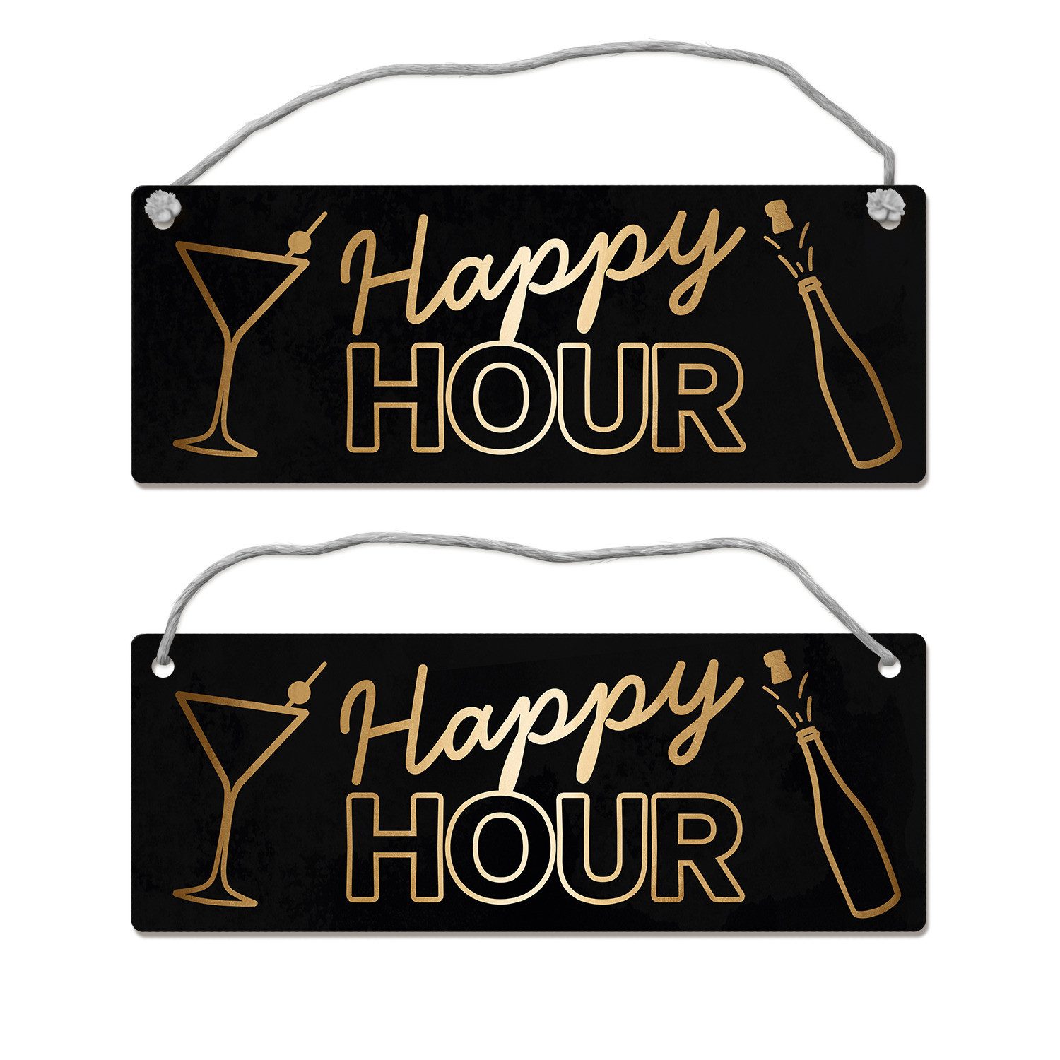 Metallschild Happy Hour Wendeschild mit Kordel